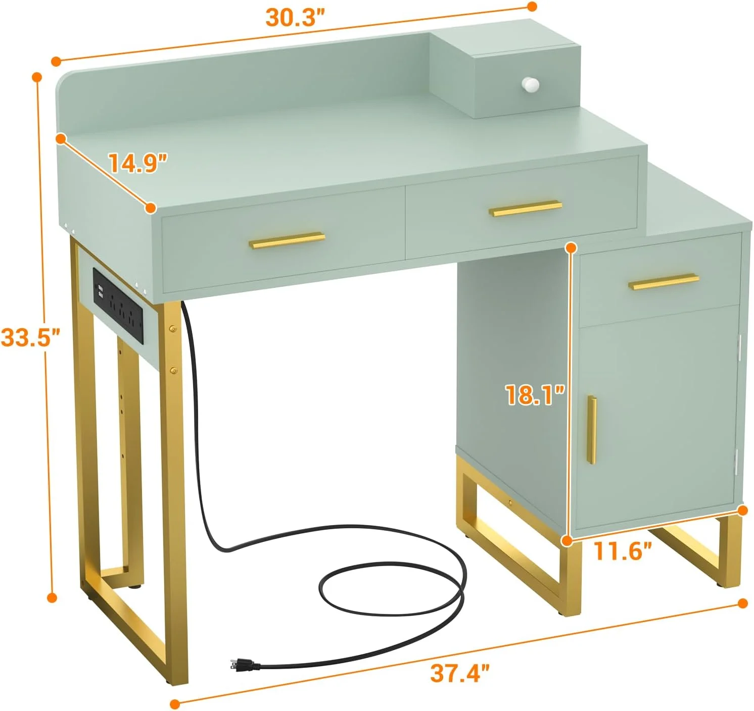 Vanity Desk With 4 Drawers and Cabinet, Makeup Vanity Table With Charge Station Socket, Small Space Makeup Bedside Cupboard, Gift for Her Choice, Suit for Apartment/Dorm/Bedroom, Cute Pink