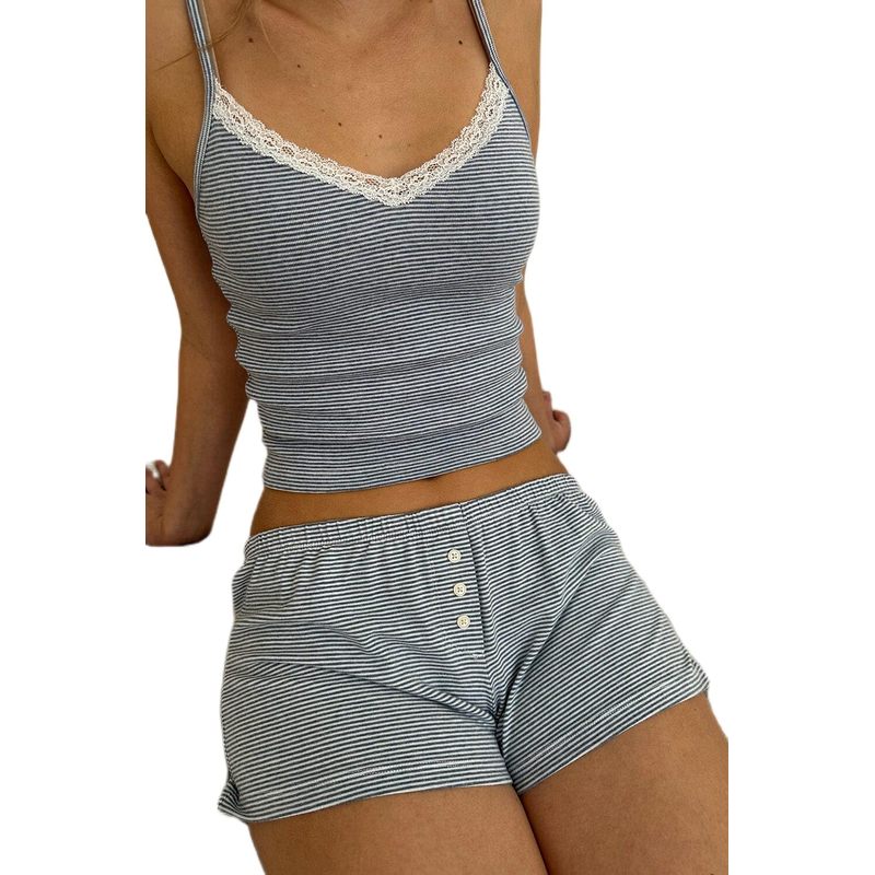 Women Y2k 2 Piece Lace Shorts Set Sleeveless