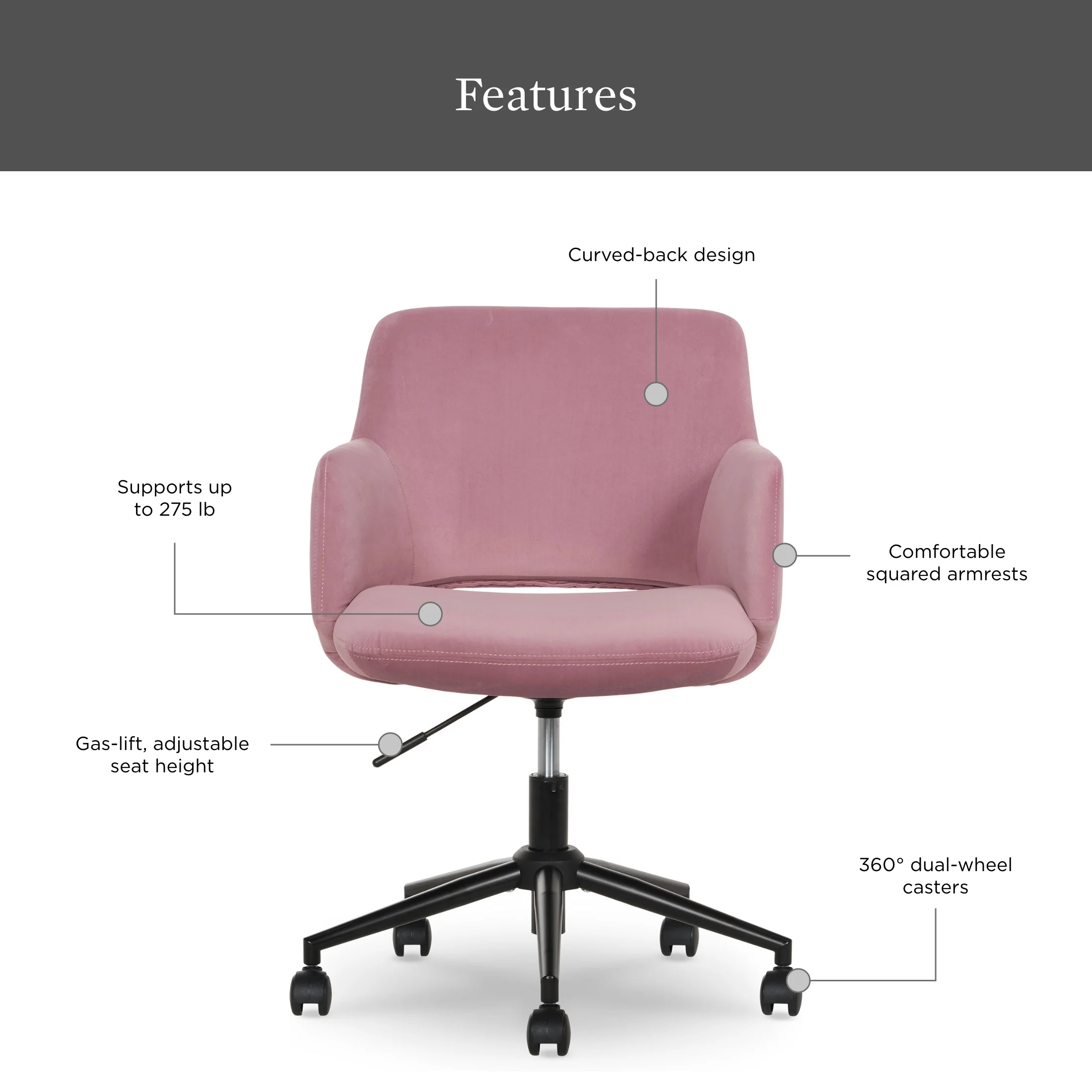 Better Homes & Gardens Lillian Office Chair, Rose