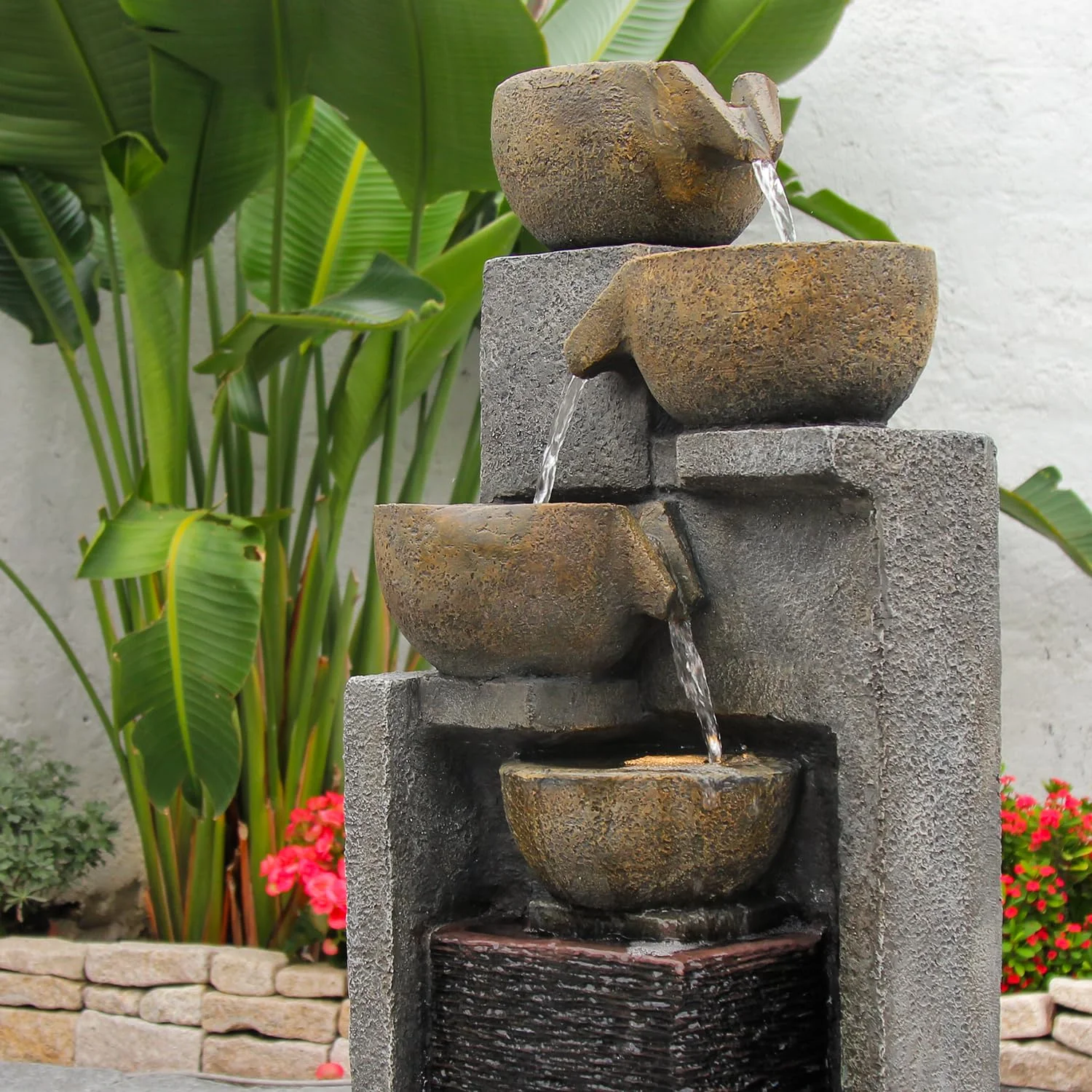 5-Tier Water Fountain Outdoor Garden Waterfall Fountains Indoor Bowl Cascading Water Feature with Led Lights for Home Deck Patio Porch Yard Decor 37.4