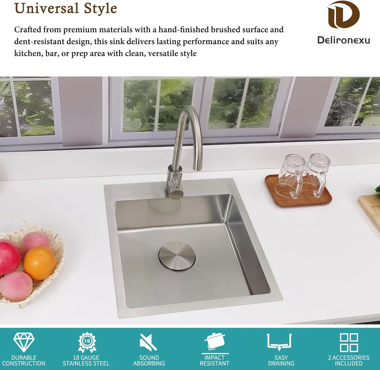 17 Inch Bar Sink Drop In �C  Small Kitchen Sink, Modern 18 Gauge Stainless Steel sink with Brushed Finish, 17