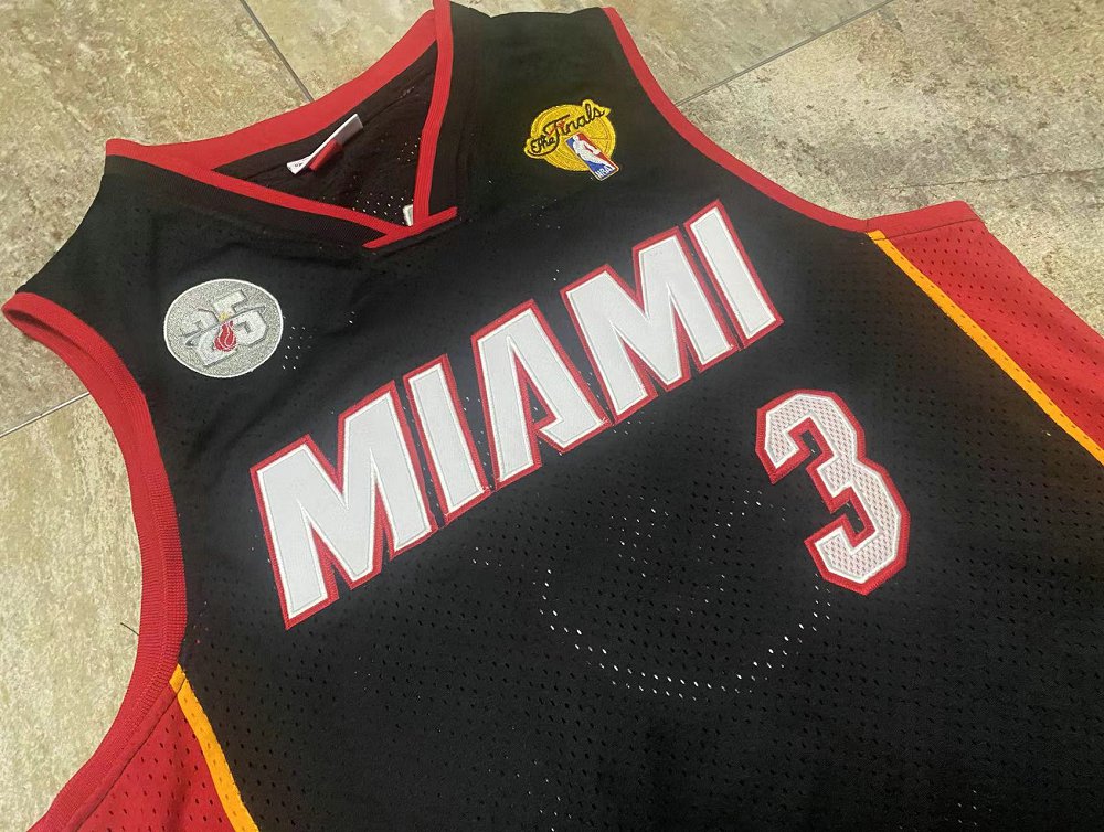 Heat #3 Wade Miami Black Embroidered AU Jersey