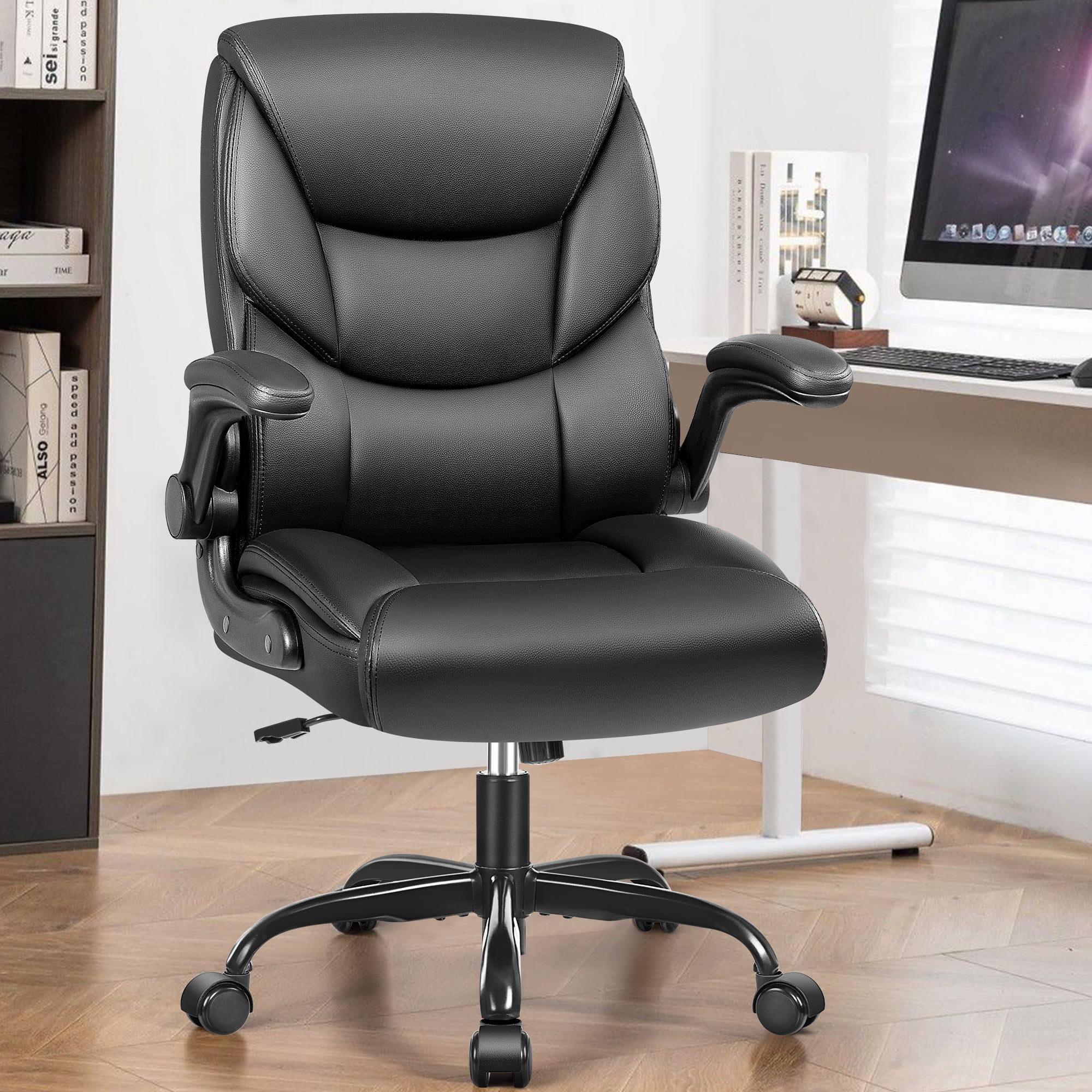 COOLHUT Leather Office Chair, Big and Tall Office Chair 400LBS Wide Seat Ergonomic Computer Desk Chair High Back Executive Leather Chair Adjustable Task Chair Lumbar Back with 8-Year Warranty, Black