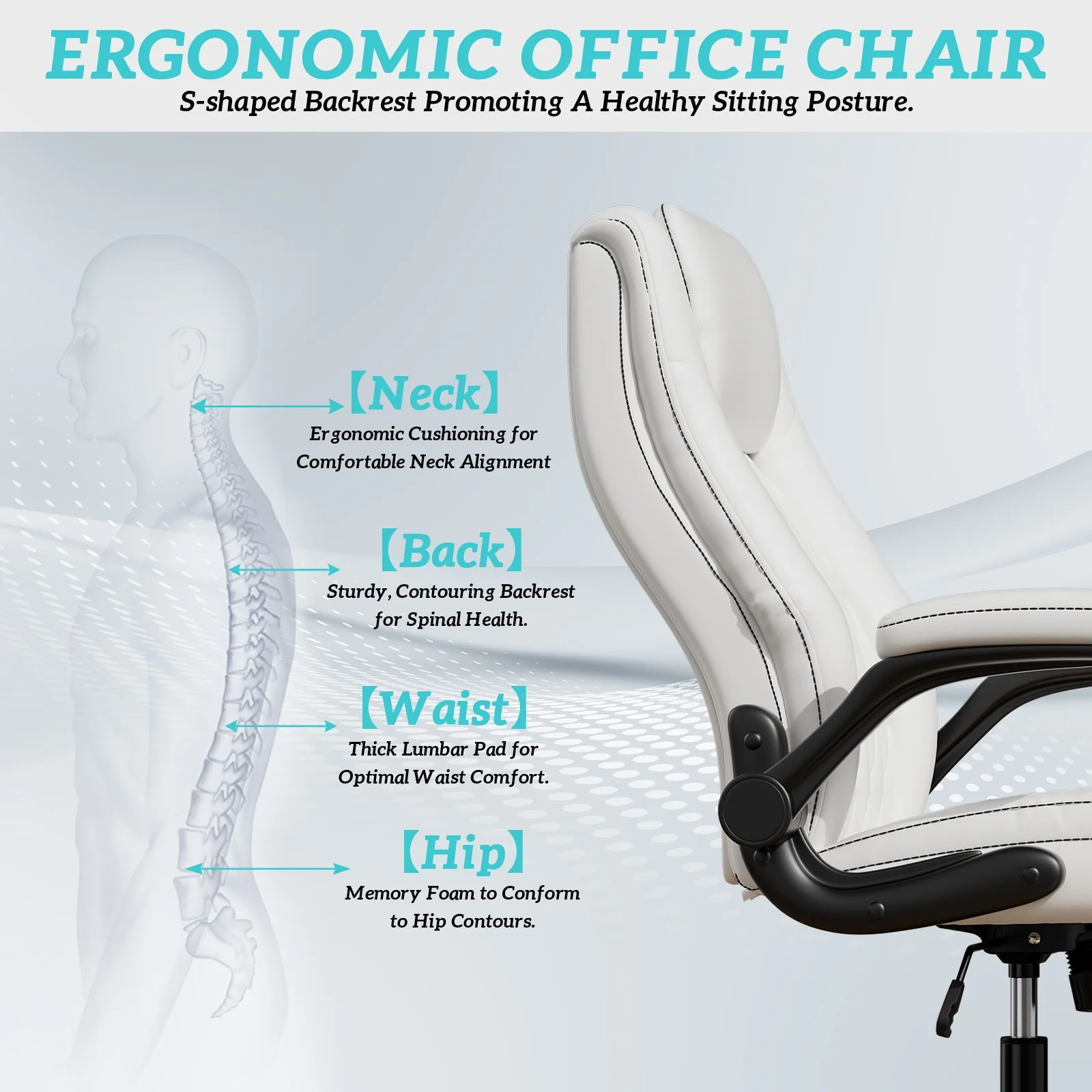 Solfway Big and Tall Office Chair 400LBS, High Back Black Leather Executive Office Chair, Computer Desk Chair with Adjustable Flip-up Arms, Wheels and Lumbar Support