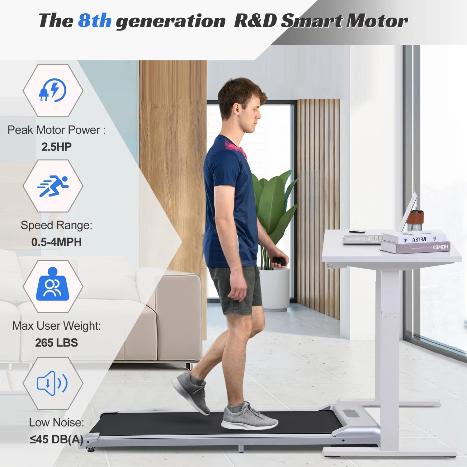 SWERTOY Walking Pad Running Machine Walking Machine for Home Under Desk Treadmill with LED Display and 12 Preset Programs 2.25HP Portable Treadmill Jogging Machine for Office Small Space