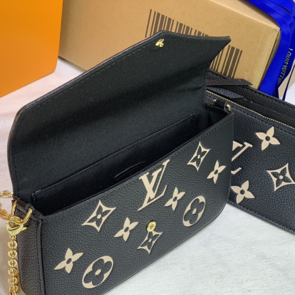 Louis Vuitton Pochette Félicie Monogram Empreinte  Bicolor Black/Beige 8.3 Inches M82479