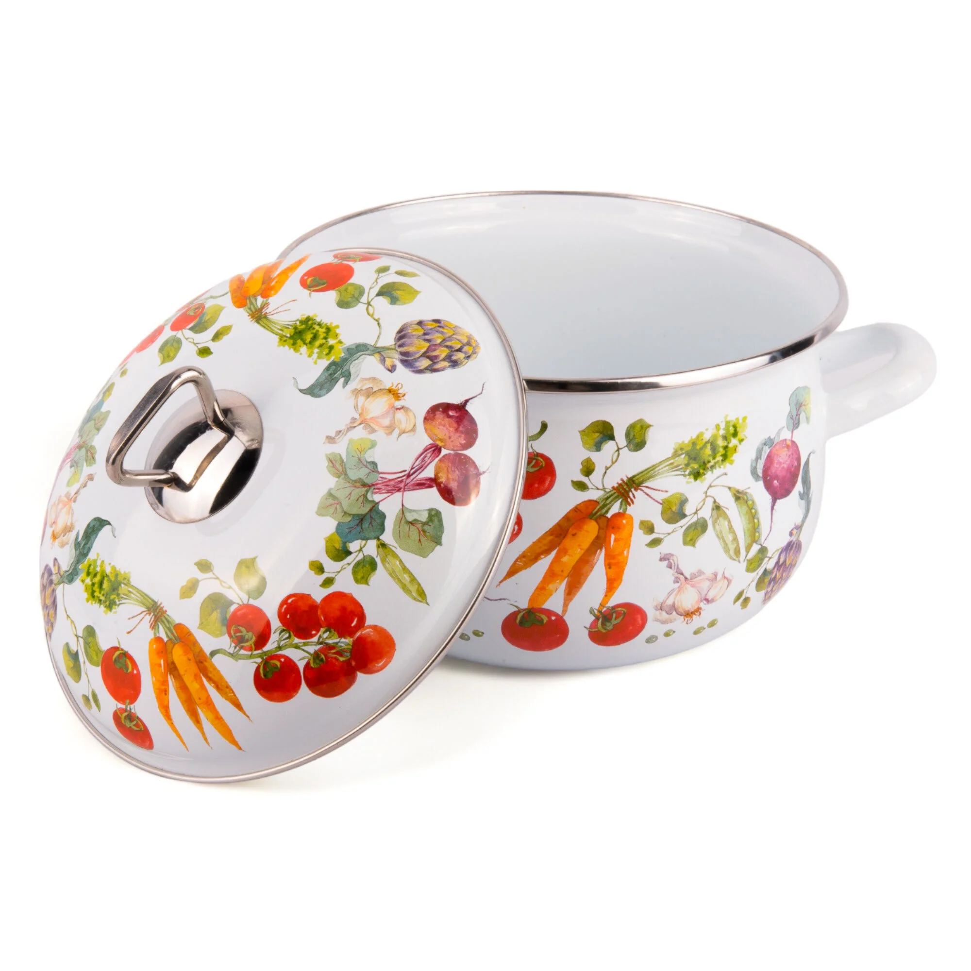 STPgoods Enameled Aluminum Belly Deep Stock Pot with Lid Set of 2 Vegetable Garden Cooking Pot Set 2.2 Qt 4 Qt 5.05 Qt and 6.55 Qt Enamel Soup Pots