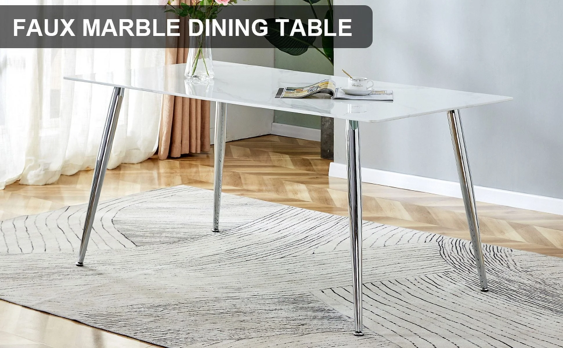 PWOPWOE Modern Minimalist Rectangular Glass Dining Table with 0.4 