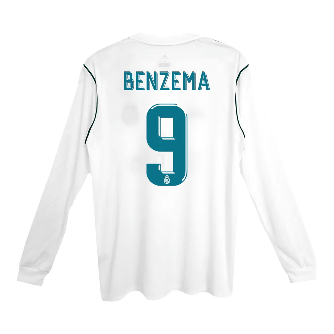 BENZEMA #9 Retro 2017/18 Real Madrid Home Long Sleeve Soccer Jersey