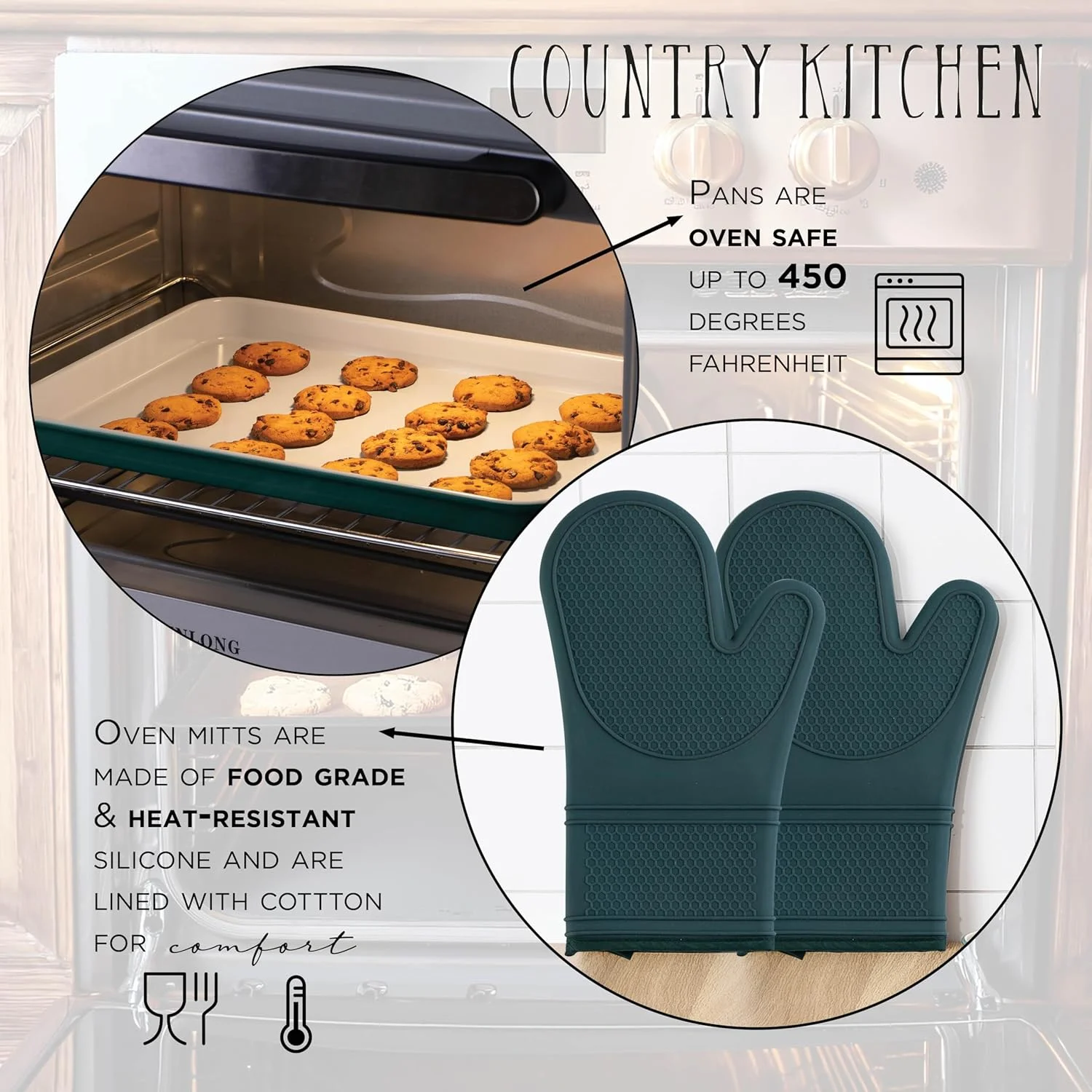 Country Kitchen 13-Piece Nonstick Cookware and Bakeware Set - Pots and Pans Collection with Stackable Design, Cream