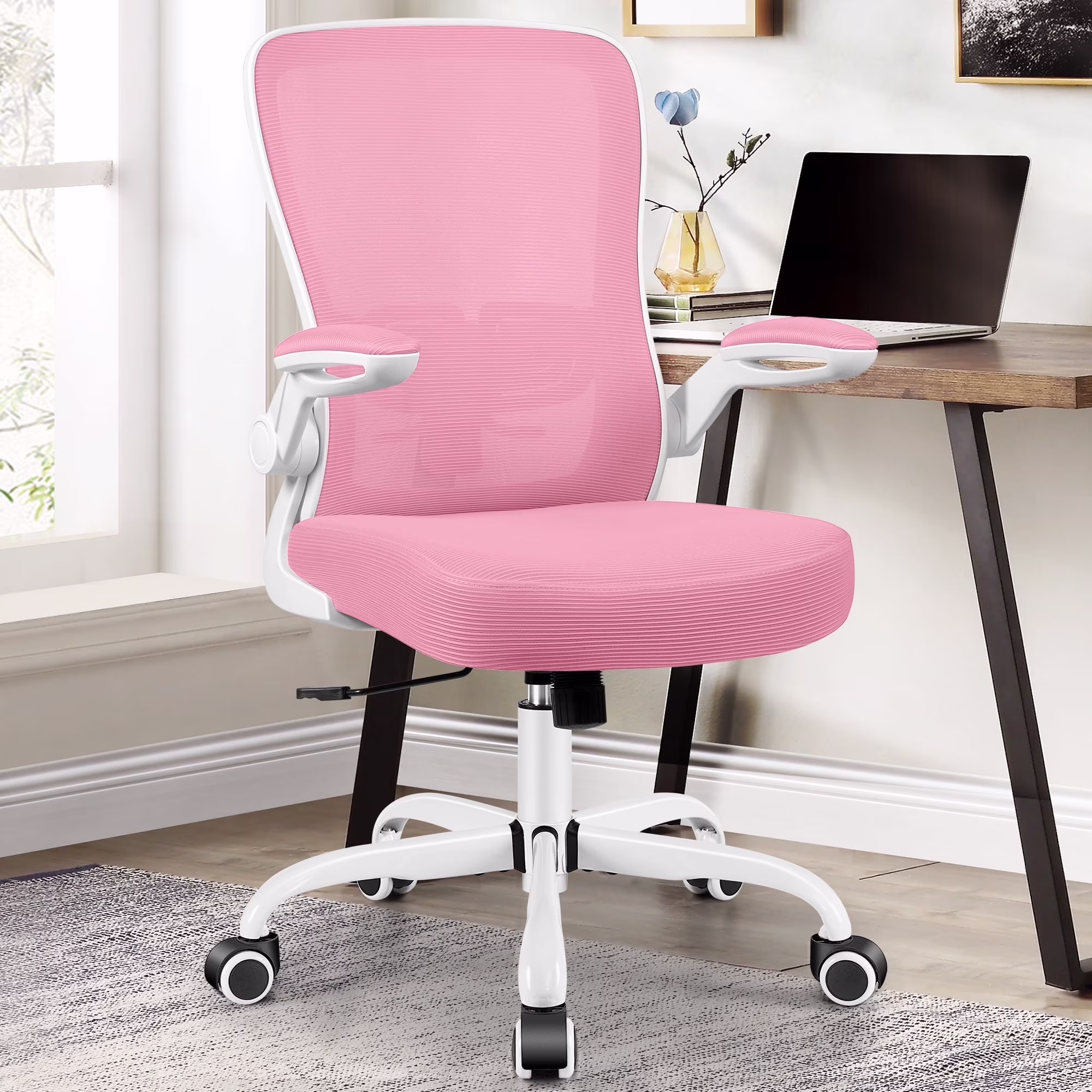 COOLHUT Ergonomic Office Chair, 400LBS Task Chair, Comfort Desk Chair with Adjustable Lumbar Support and Flip up Arms, Black