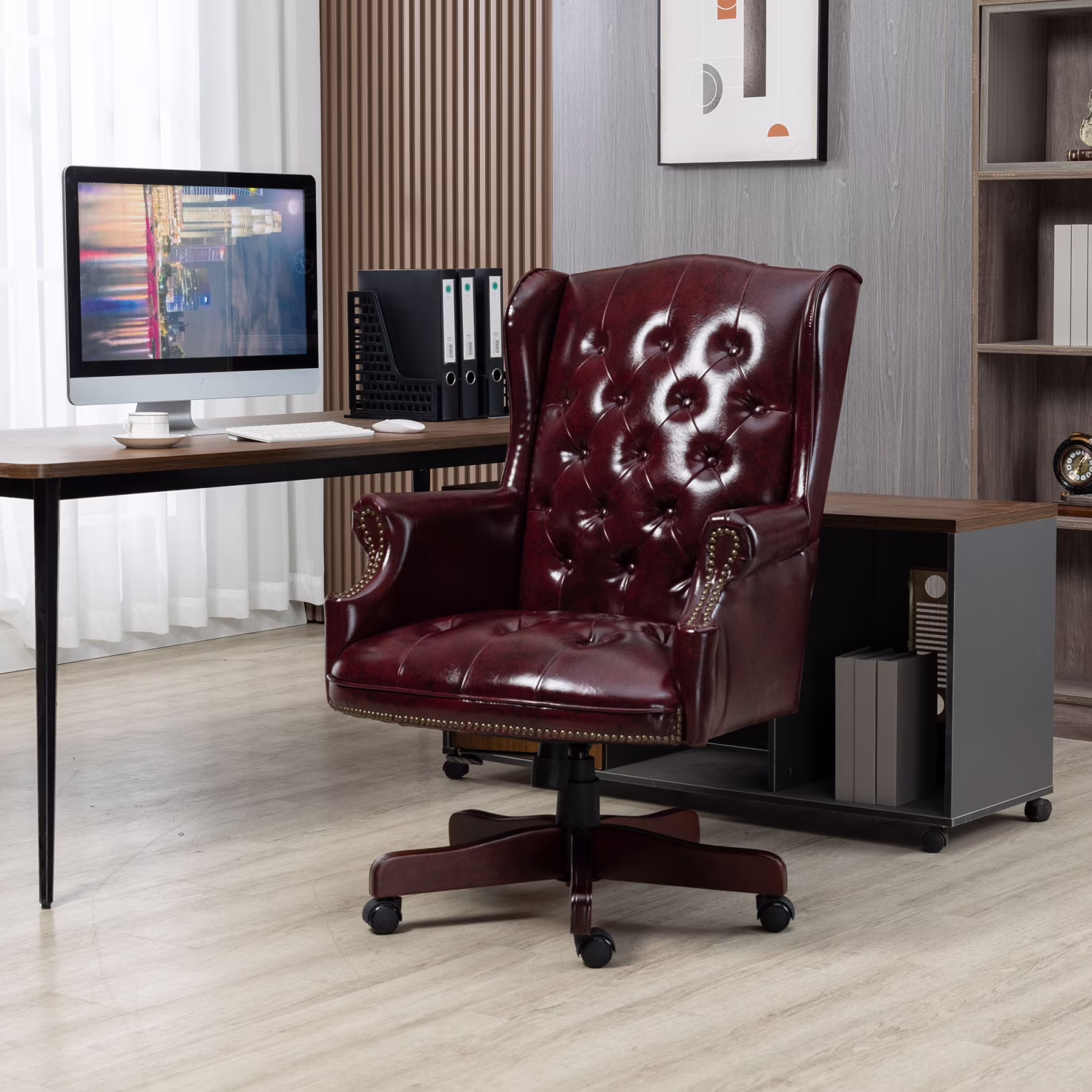 360?�� Rotating Office Chair,High Back Reclining Comfortable Desk Chair,Thick Padded Seat & Backrest,Ergonomic PU Leather Desk Chair with Smooth Glide Caster Wheels for Home Office,Black