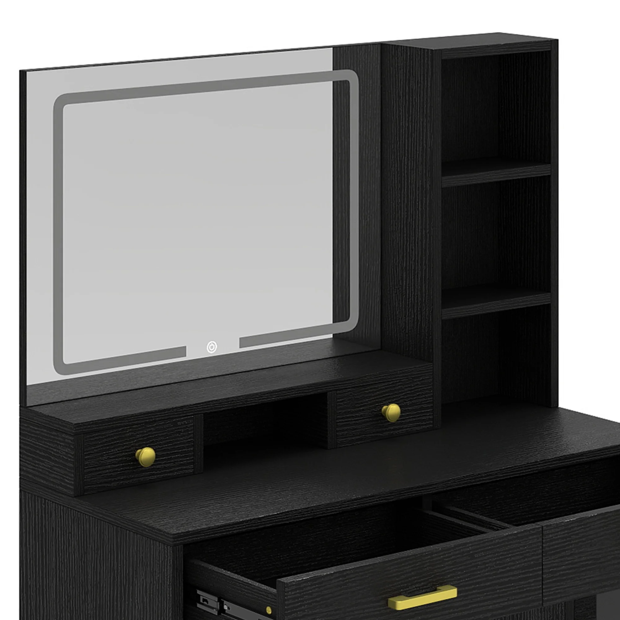 Uforic Vanity Makeup Desk with LED Light Mirror & Power Outlet, 10 Drawers, 4 Storage Shelves, 3 Color Modes & Adjustable Brightness Dressing Table, Corner Vanity,L Shape Change, 65