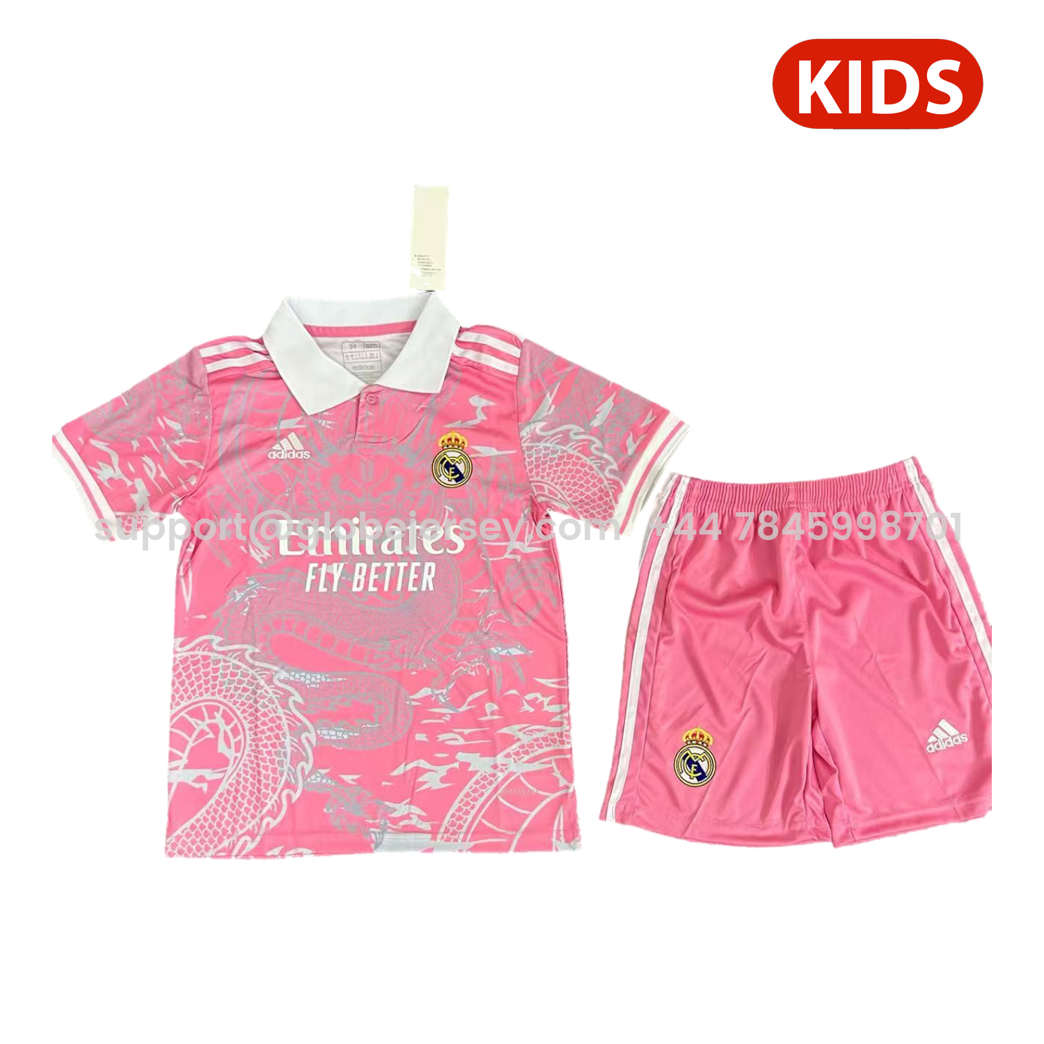 Real Madrid 25-26 White Dragon Pink Special Polo Kids Kit