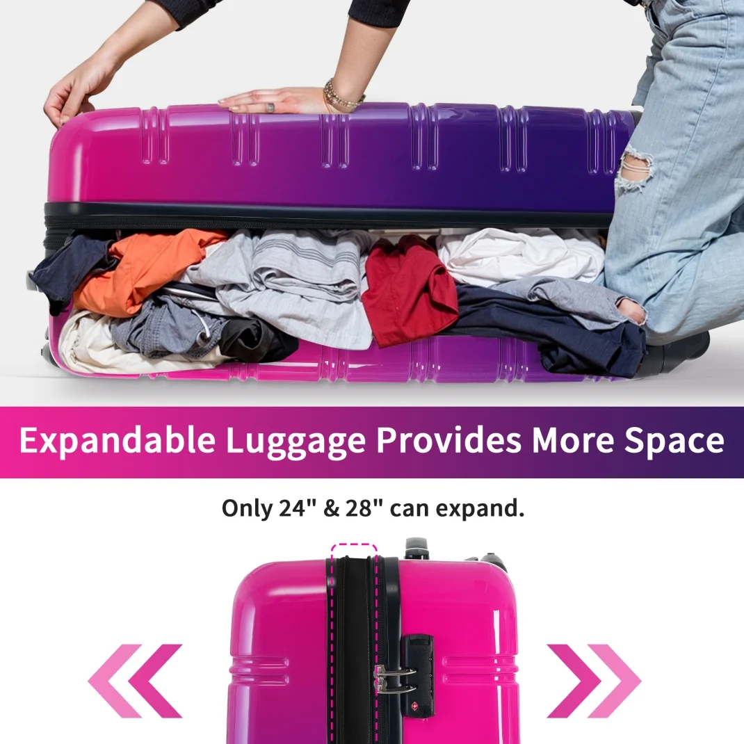 Luggage Sets 3 Piece, Hardside Expandable Ultra Durable PC Lightweight Carry On, Travel Suitcase Set with TSA Lock Spinner Wheels, Multicolor Purple