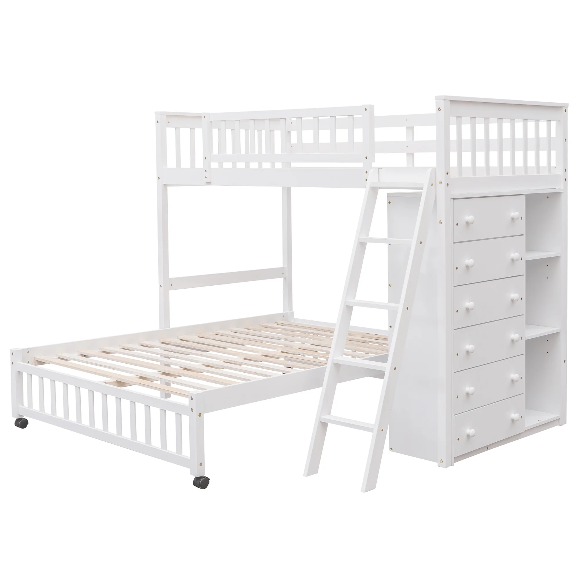 Harper & Bright Designs Full Over Twin Bunk Bed with Desk, Drawers and Shelves, L-Shaped Bunkbeds with Storage Staircase for Adults Bedroom, White
