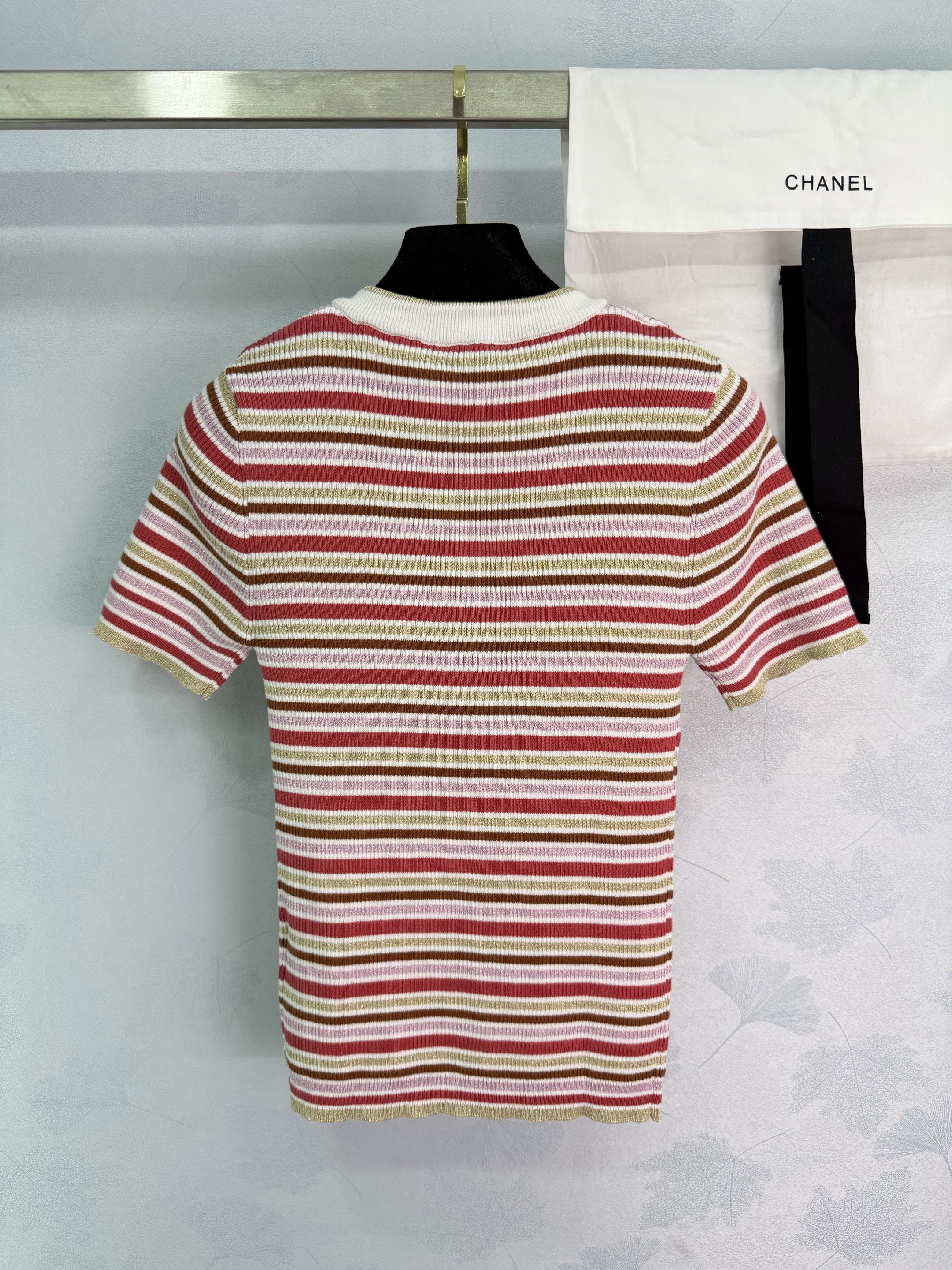 Striped knitted short-sleeved sweater