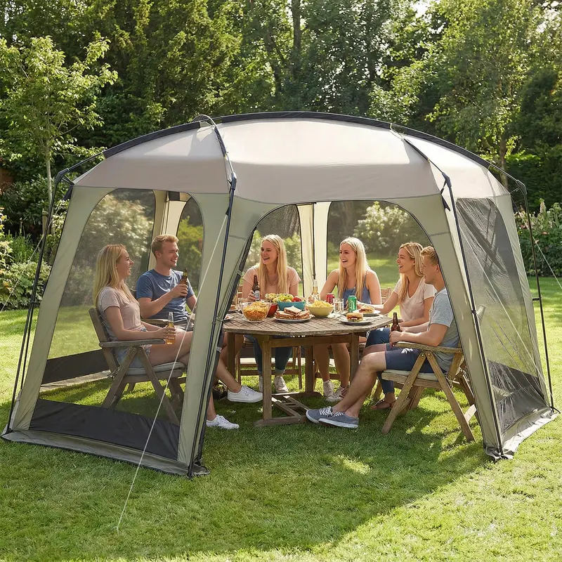 12.5′ x 11.7′ Mesh Screen Tent – Zippered Entry. Ventilated Design. Includes Carry Bag