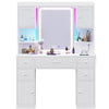 Black Vanity Desk Table with Mirror and Lights in 3 Colors,Modern Makeup Vanity Desk Dressing Table with Charging Station & Drawers & Storage Cabinet for Women Girls