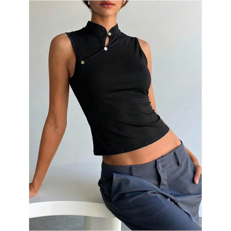 Women's Summer Cheongsam Top Mock Neck