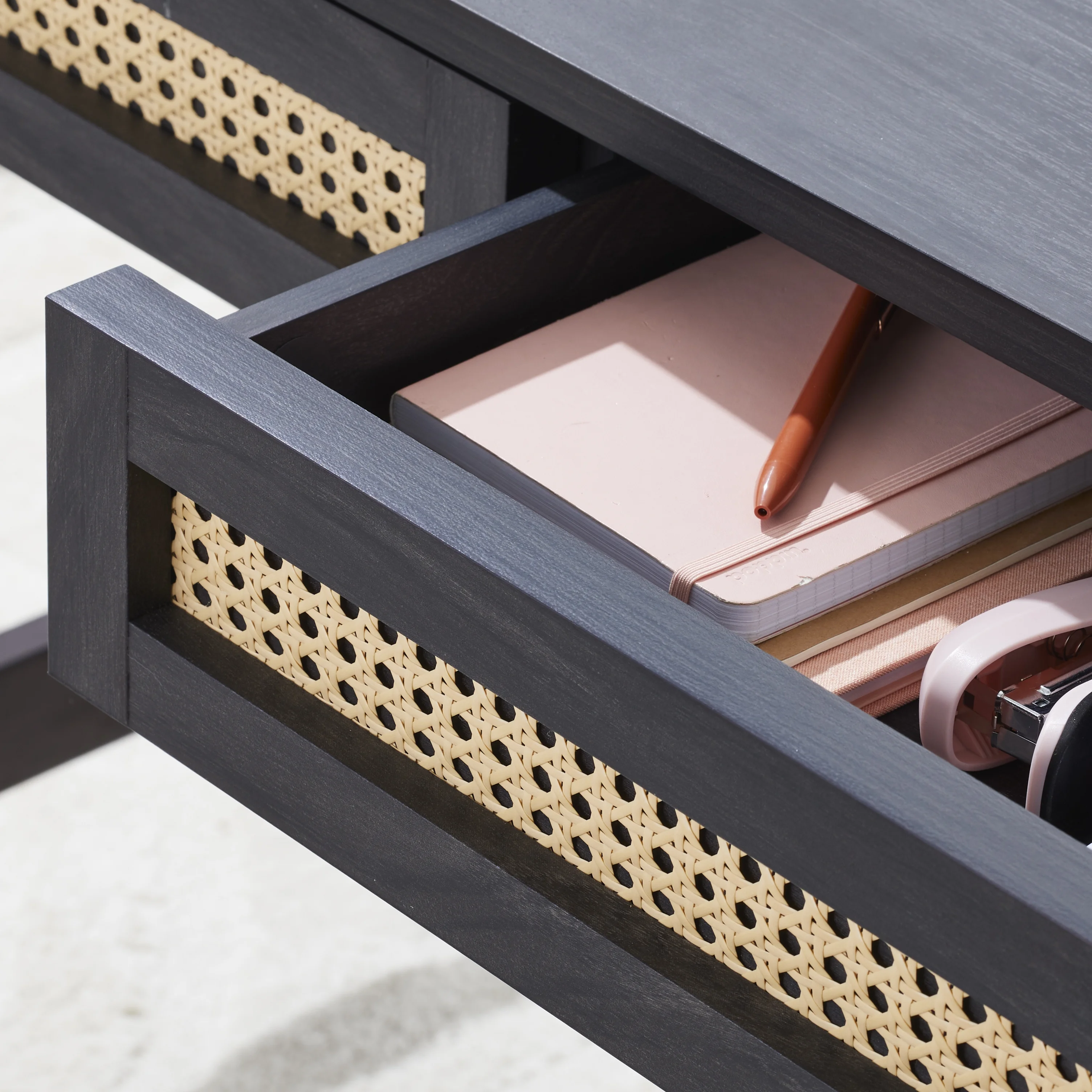 Better Homes & Gardens Springwood Caning Desk, Light Honey Finish