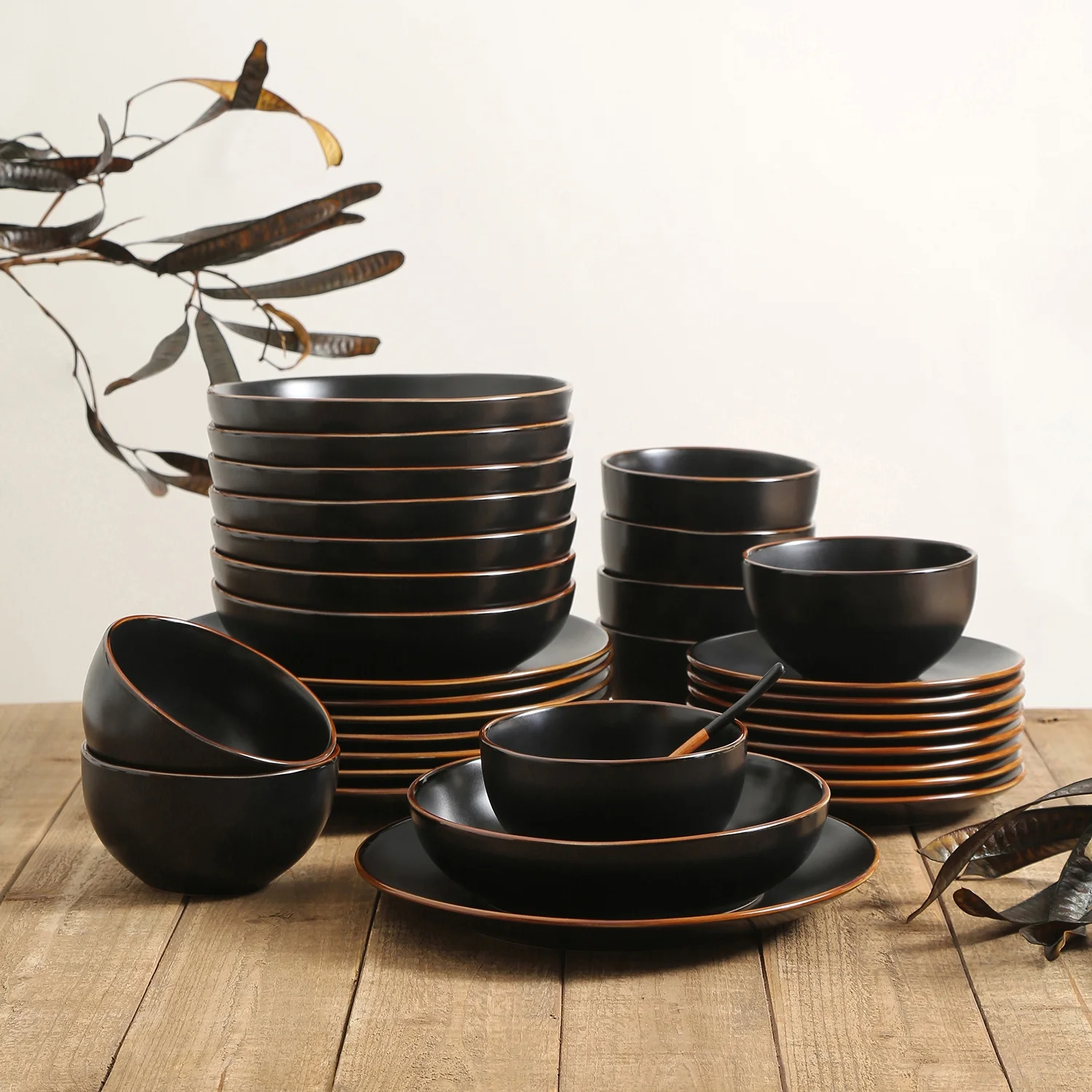 Stone + Lain Brasa Stoneware Collection Dinnerware Set, 32-Piece Service for 8, Blue