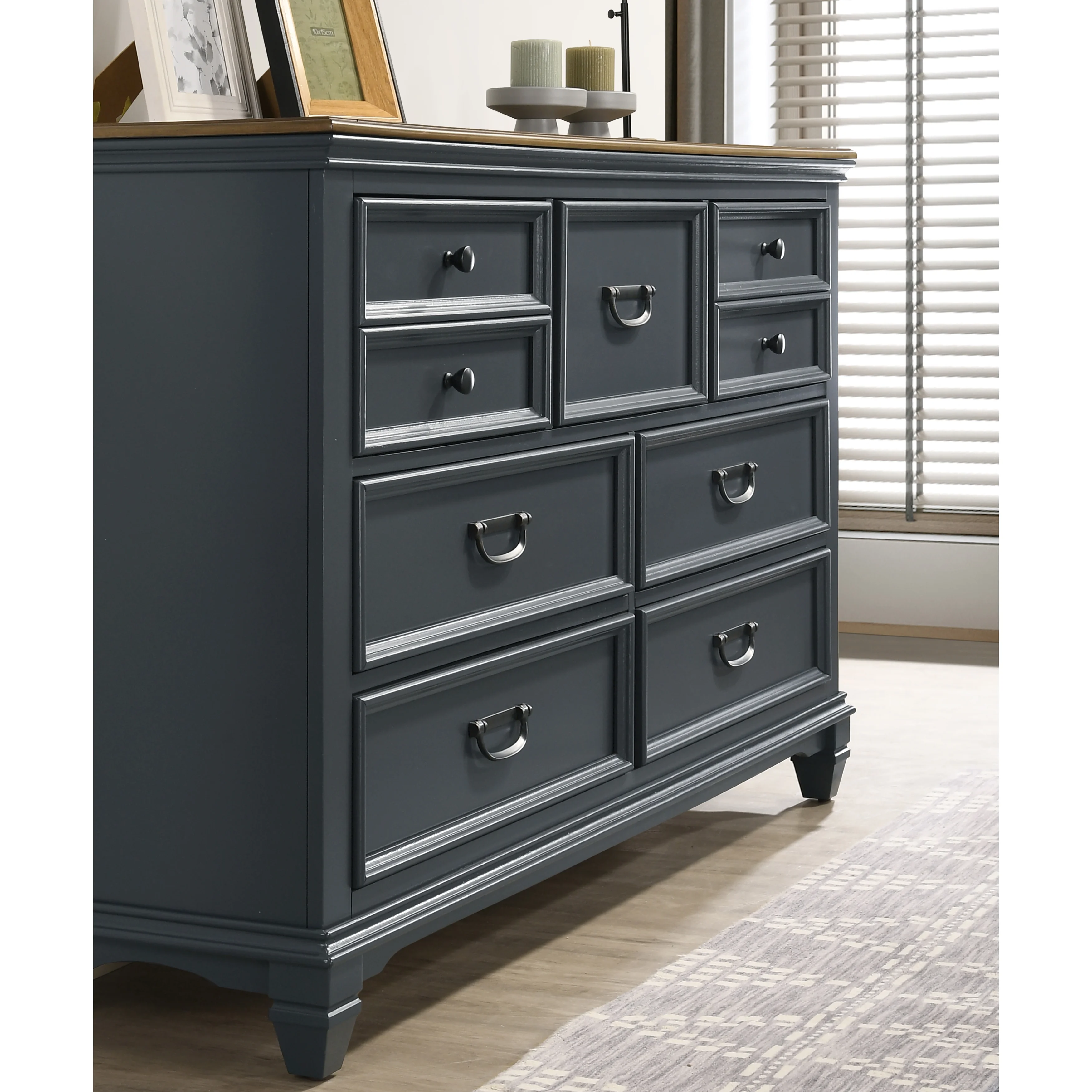 Roundhill Furniture Clelane Wood Bedroom Set Panel King Bed, Dresser, Mirror, and Nightstand