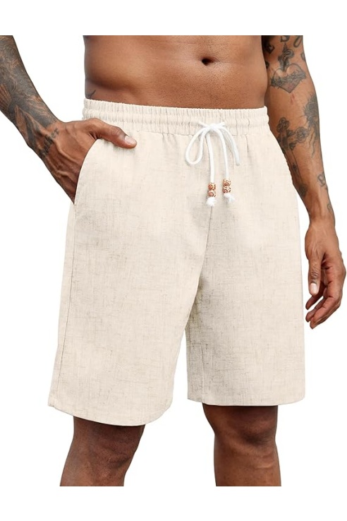 Mens Linen Shorts Casual Drawstring