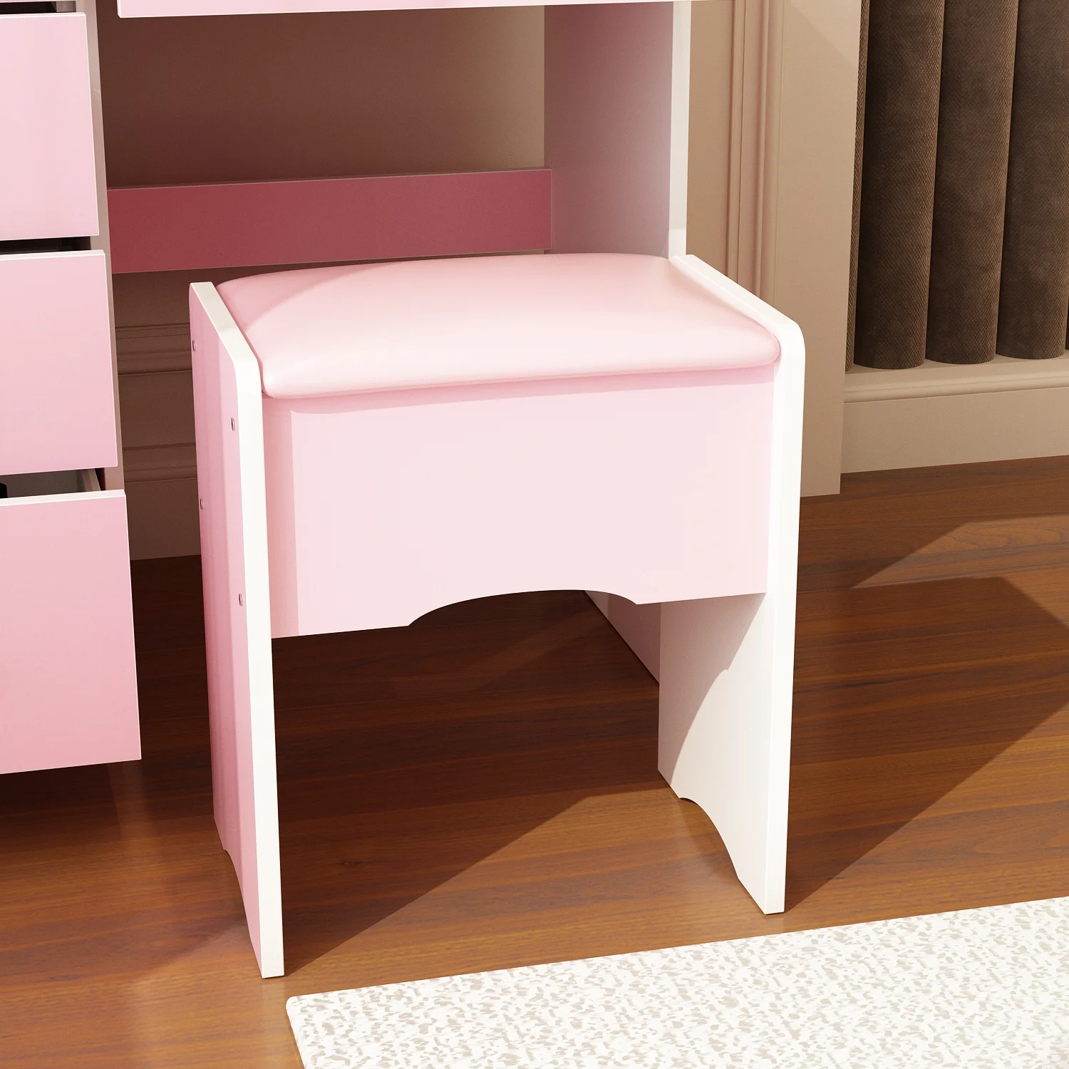 MONSLIPA Makeup Vanity Desk Set w/ Light, Sturdy Dressing Vanity Table with Bench, Shelves & Drawers