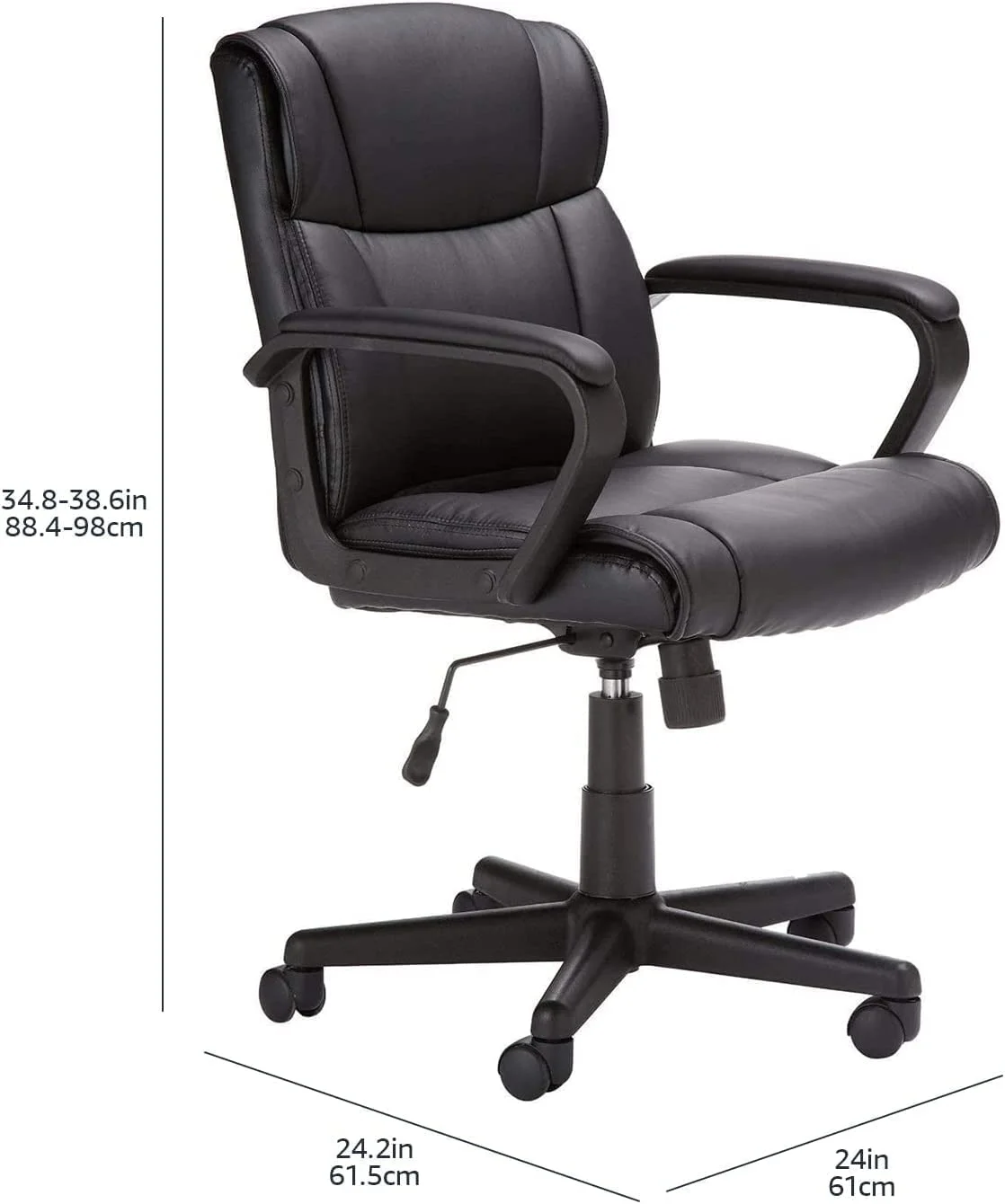 Office Computer Task Desk Chair with Padded Armrests, Mid-Back, Adjustable, 360 Swivel, Rolling, 275 Pound Capacity, 24inchD x 24.2inchW x 34.8inchH, BIFMA Certified, Dark Brown Faux Leather