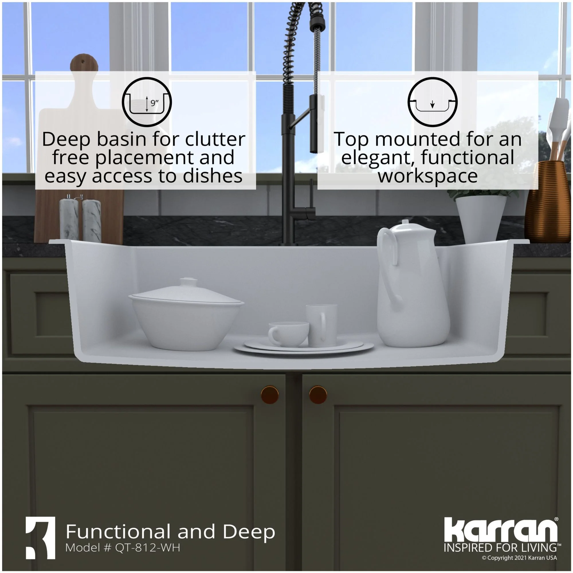 Karran  QT-812 Top Mount 33 in. Large Single Bowl Quartz Kitchen Sink Kit Black