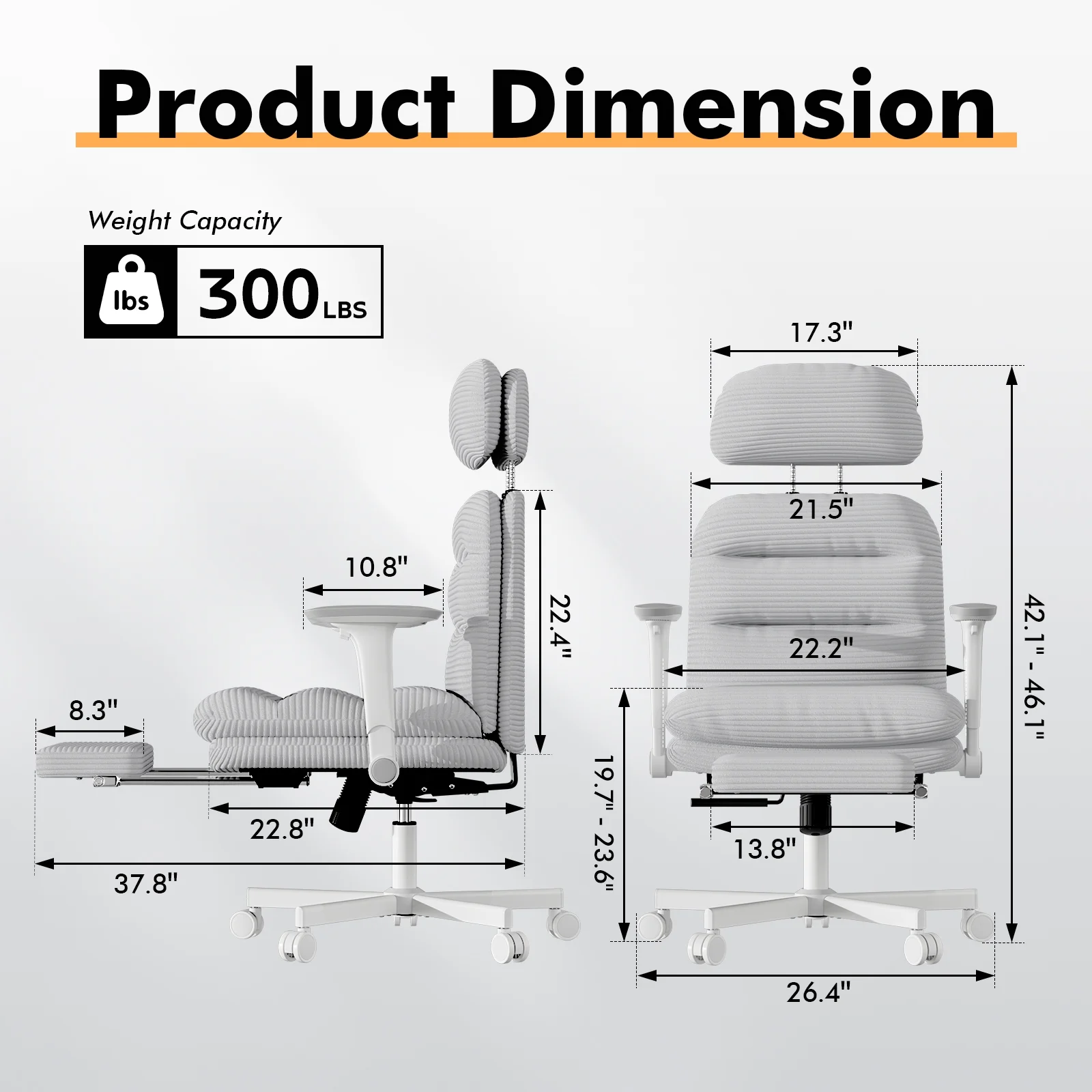 Ninecer Ergonomic Office Chair with Footrest, Big and Tall Computer Desk Chair for Adults, Adjustable Swivel Chair with Headrest Lumbar Support, Black