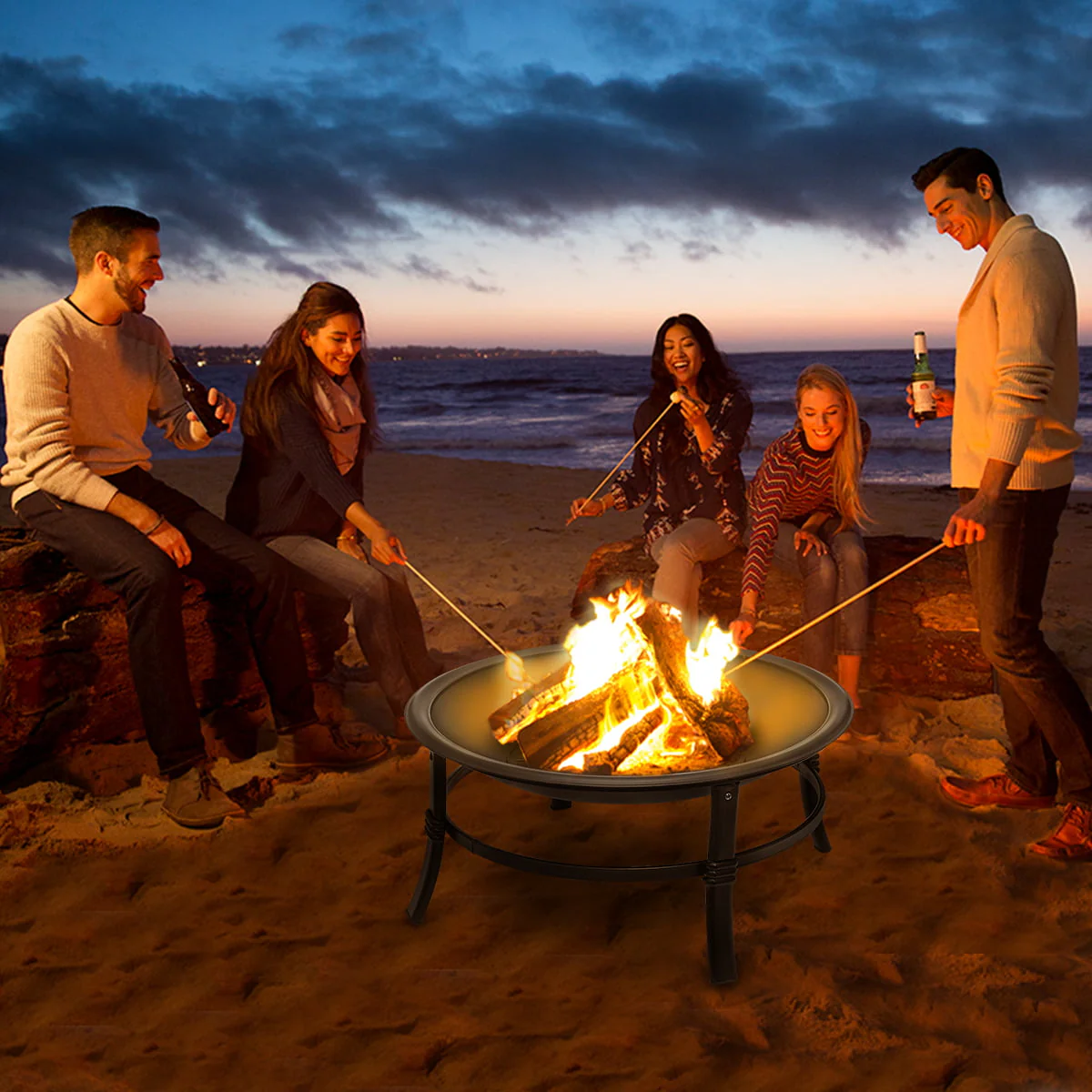 Singlyfire 26 inch Fire Pit for Outside Portable Wood Small Bowl for with Log Grate, Poker