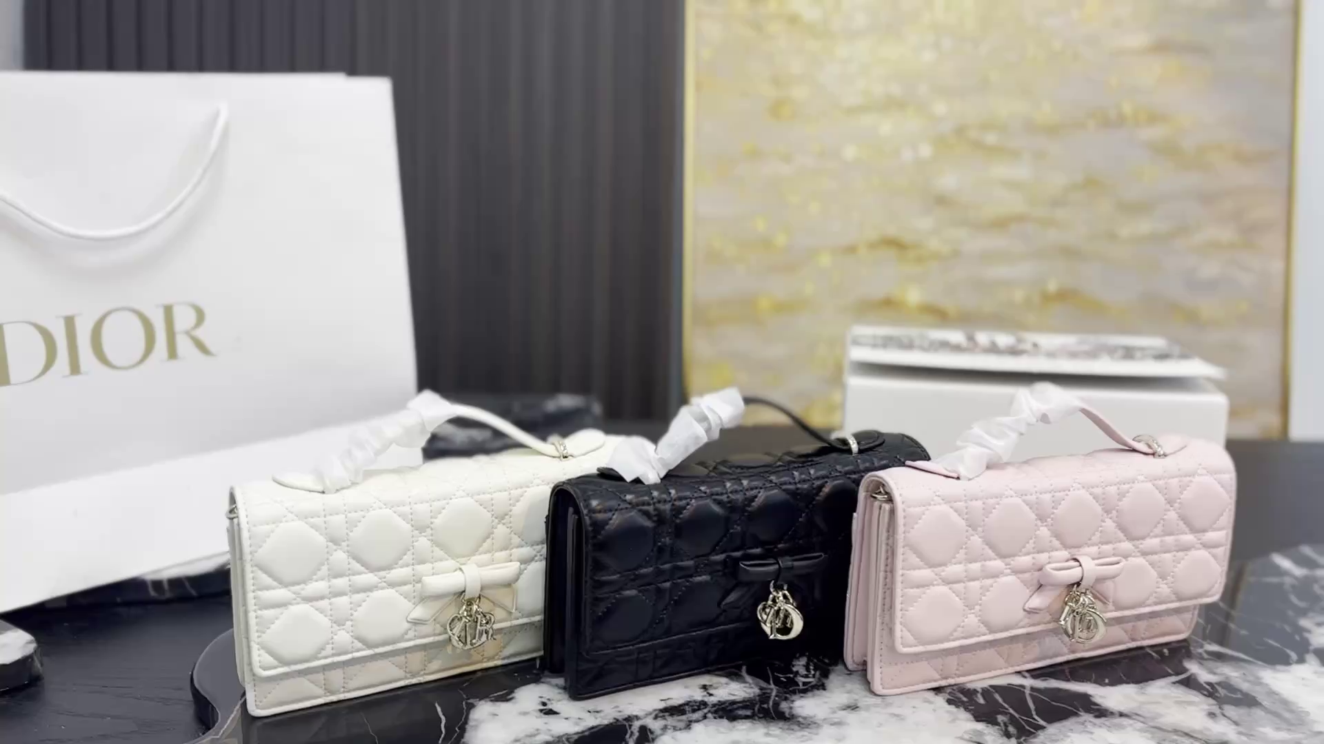 Dior Cannage Quilted Bow Top Handle Bag