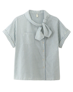 Asymmetry placket stripe small shirt retro summer shirt