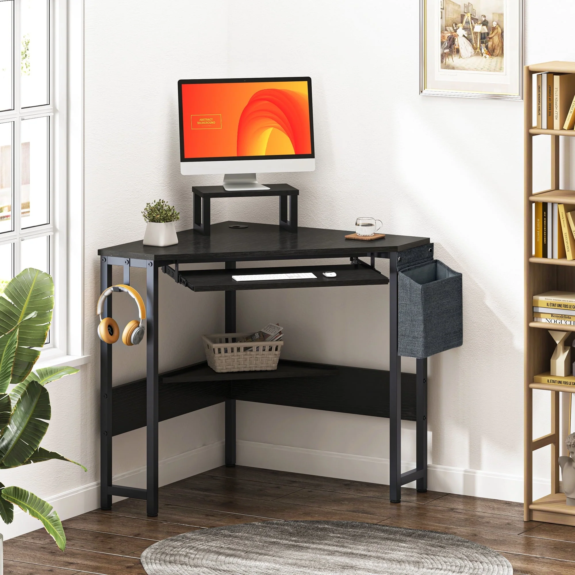 Soges Space Saving Multi-Functional Triangular Corner Desk for Office and Study