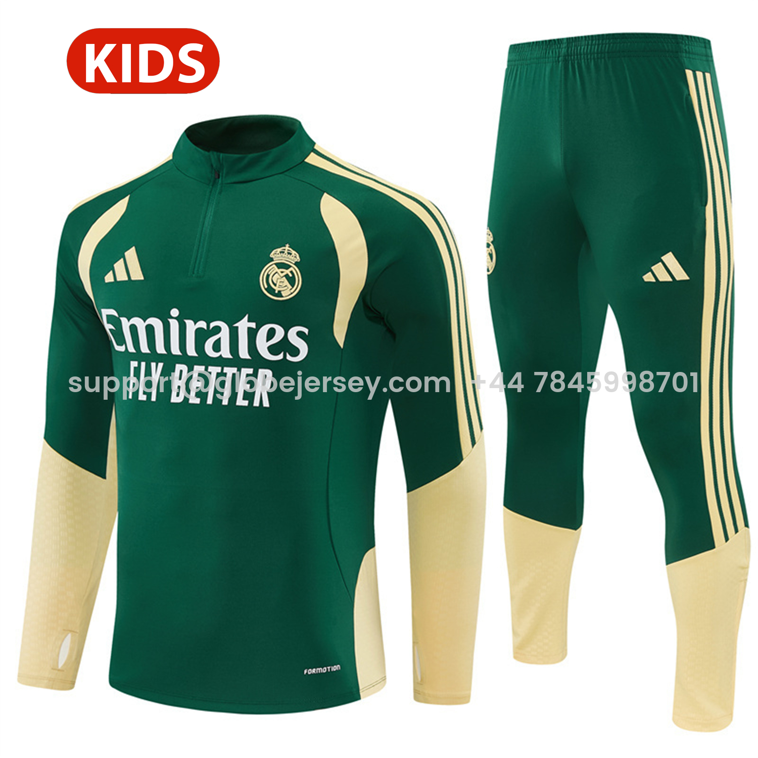 Real Madrid 26-27 Kids Long Sleeves Training Set - Green Top And Green Pants