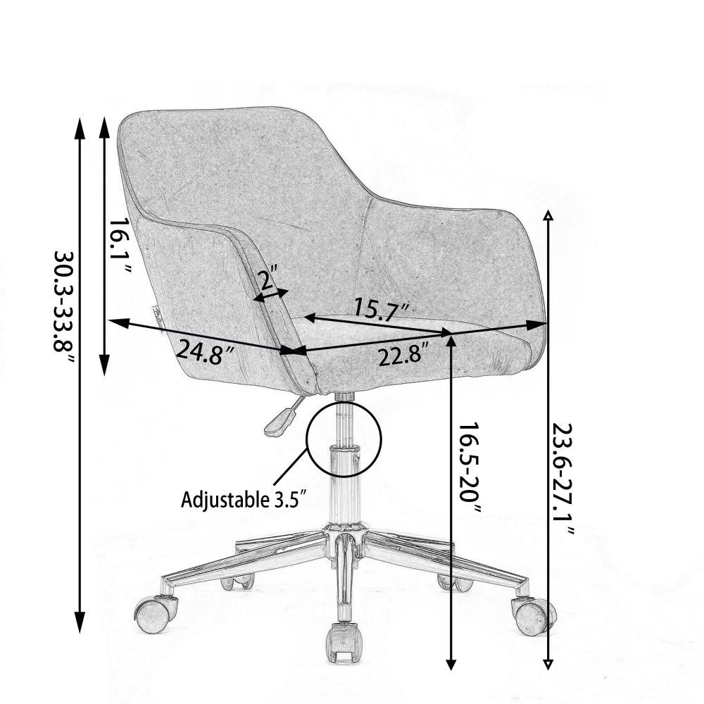 Modern Swivel Desk Chair, Teddy Fabric Home Office Task Chair Adjustable Swivel Mid-Back Cute Upholstered Accent Vanity Armchair with Gold Metal Legs and Universal Wheel for Home Office, Green