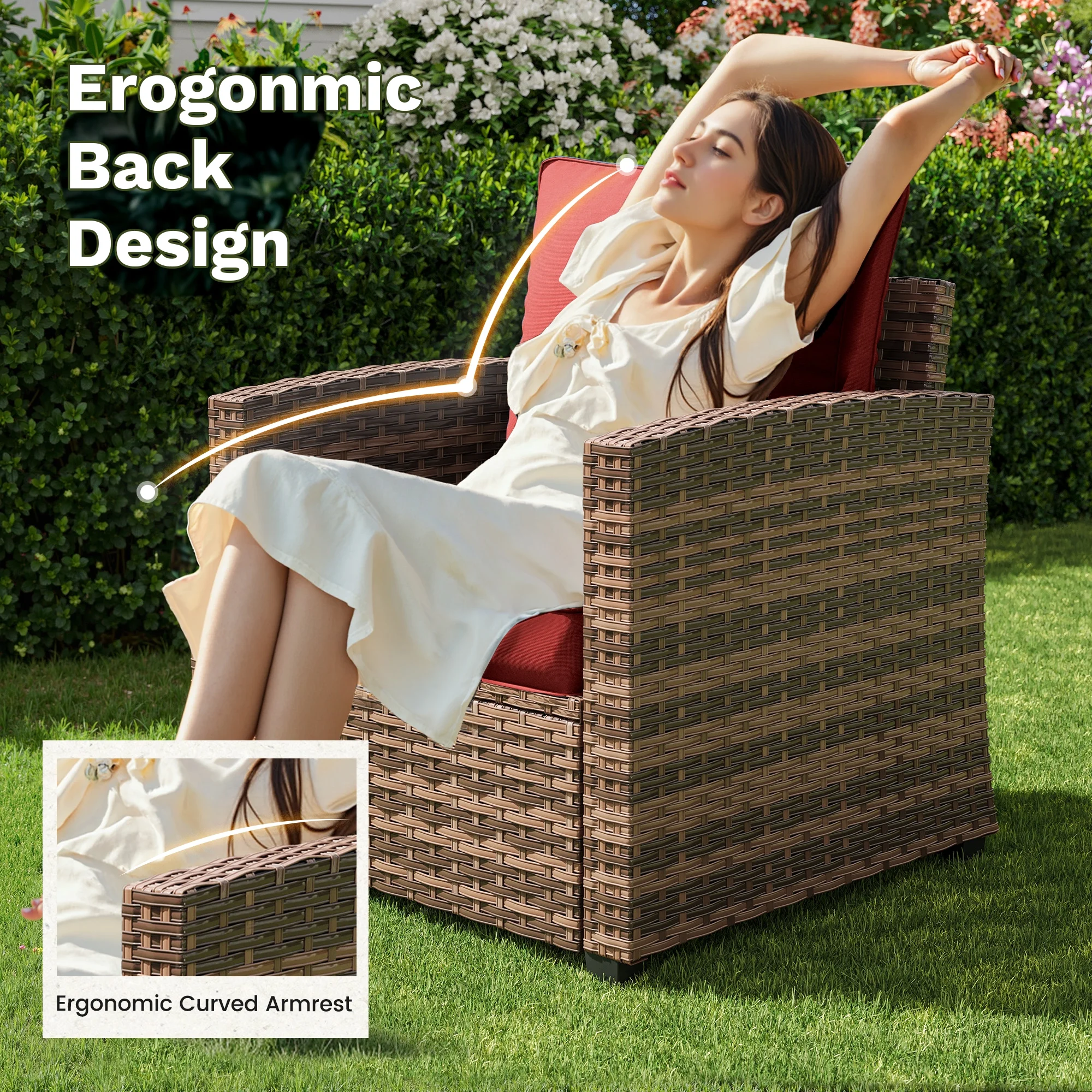 POTEBAN Patio Furniture Set, 7 Pieces Outdoor Sectional Sofa Couch with Chairs, Ottomans and Comfy Cushions, All Weather Wicker Rattan Patio Conversation Set for Garden Backyard Dark Grey