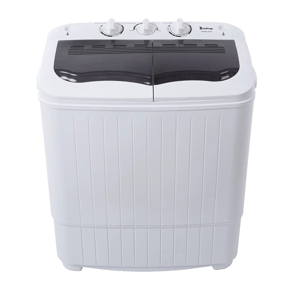 Hassch Semi-Automatic Washing Machine with 2 Tub, Compact Laundry Machine with Built-in Drain for Home, Apartment, Gray