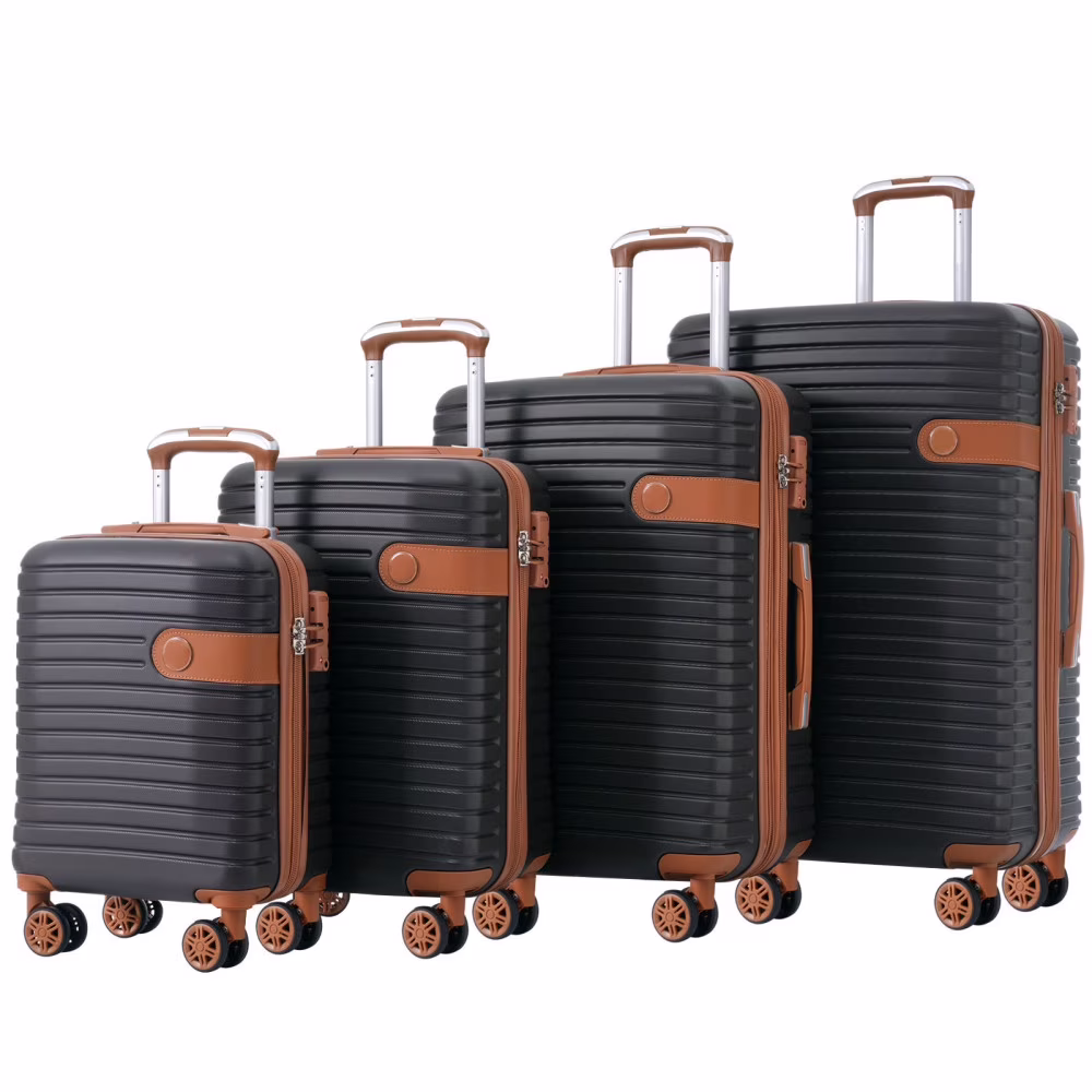 Kojooin 4 Piece Hardshell Expandable Suitcase Set with TSA Lock and Spinner Wheels, Chocolate