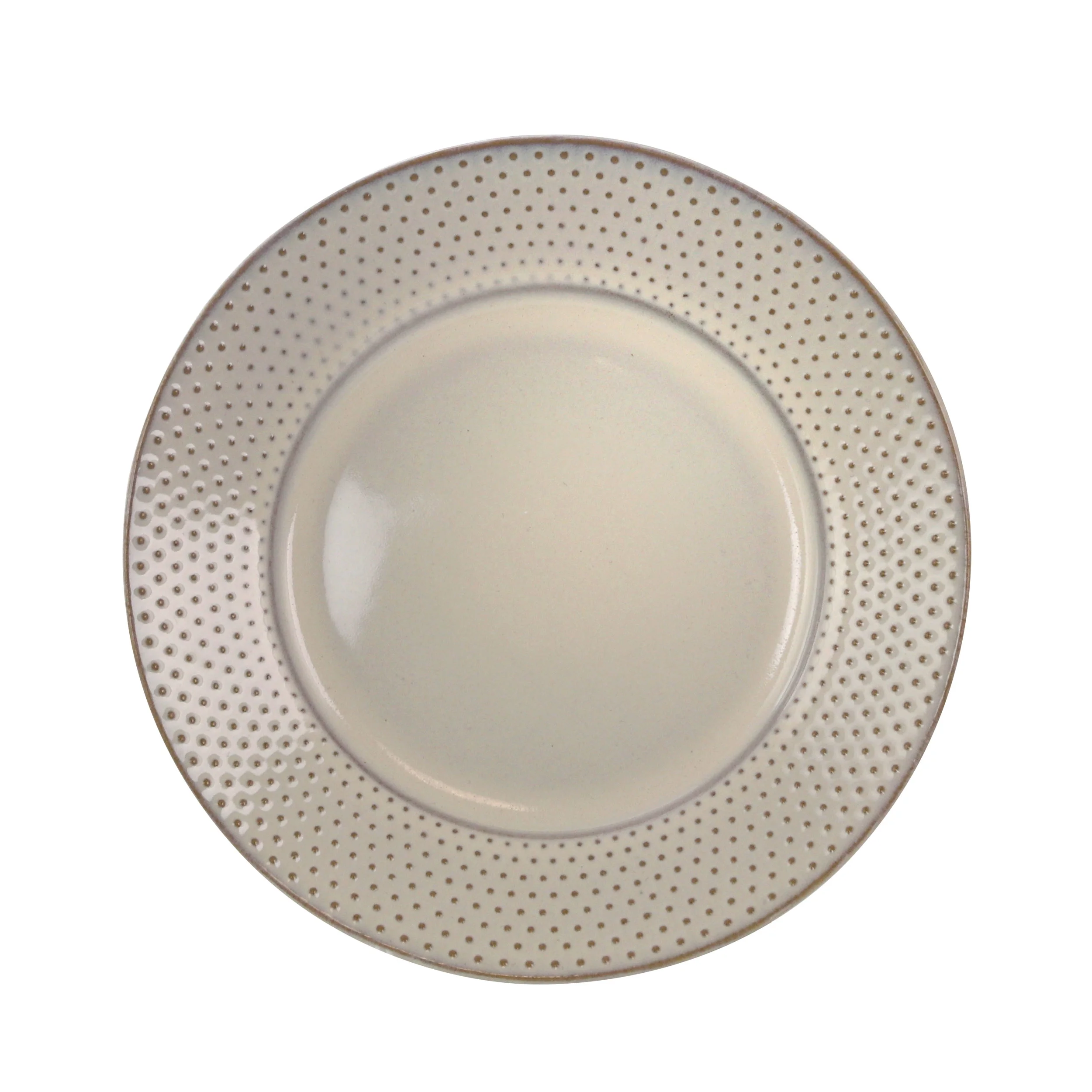 Elama Market Finds 16 Piece Round Stoneware Dinnerware Set in Embossed White