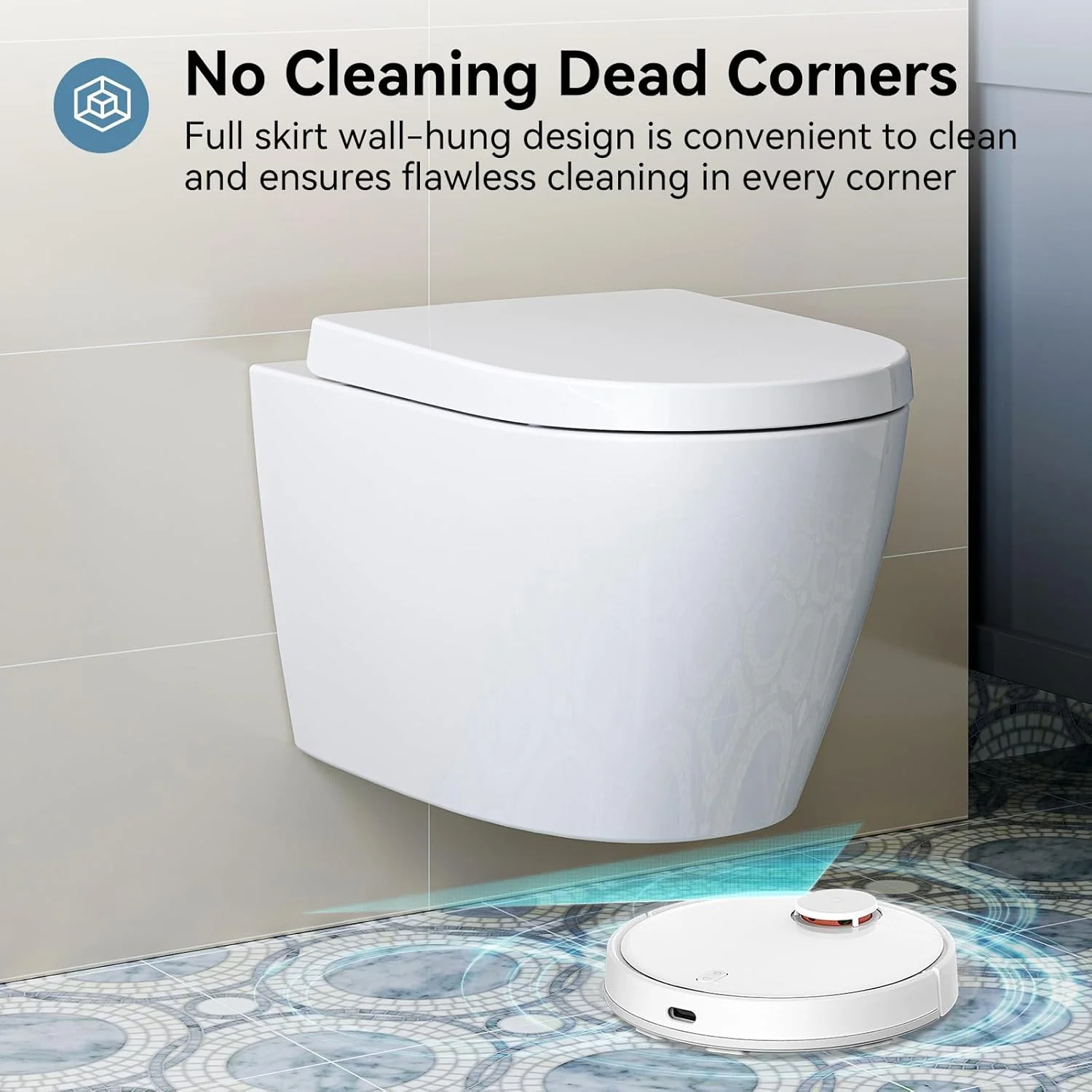 HOROW Wall Hung Toilet,with Soft Closing Seat,Round Floating Bowl, Rear Outlet Space Saving,White