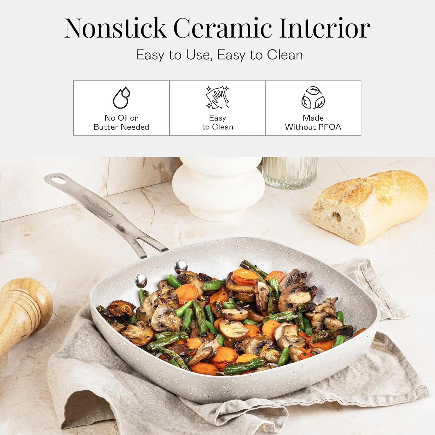 Granitestone 20 Pc Ceramic Cookware Set Nonstick, Pots and Pans Set Non Stick for Kitchen with Bakeware and Utensils, Ceramic Pan Set, Non Toxic Cookware Sets, Oven & Dishwasher Safe, Black