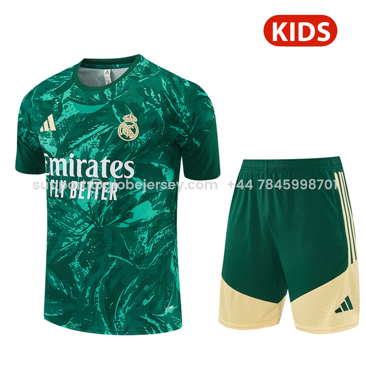 Real Madrid 26-27 Kids Short-Sleeve Training Set - Green Camouflage Top & Green Shorts