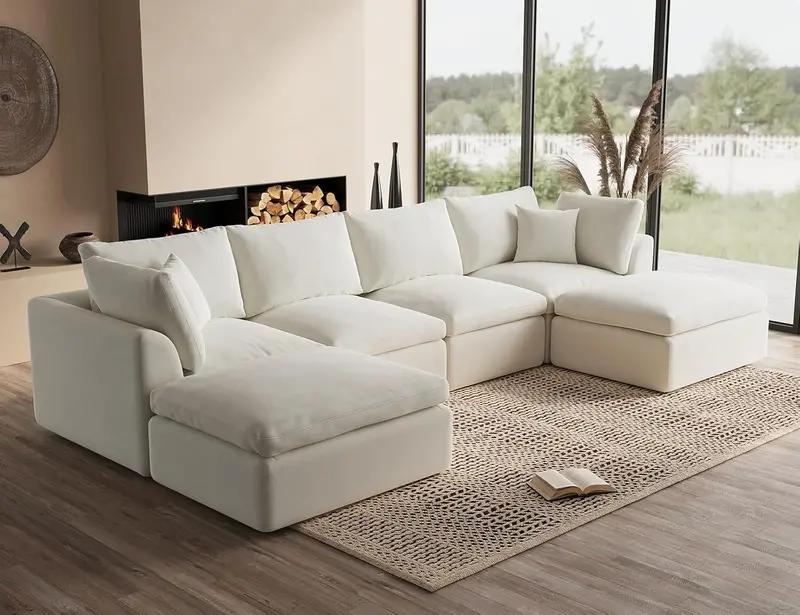 110-Inch Cloud Sectional Sofa – Modular L-Shape Living Room Seating with Deep Seats