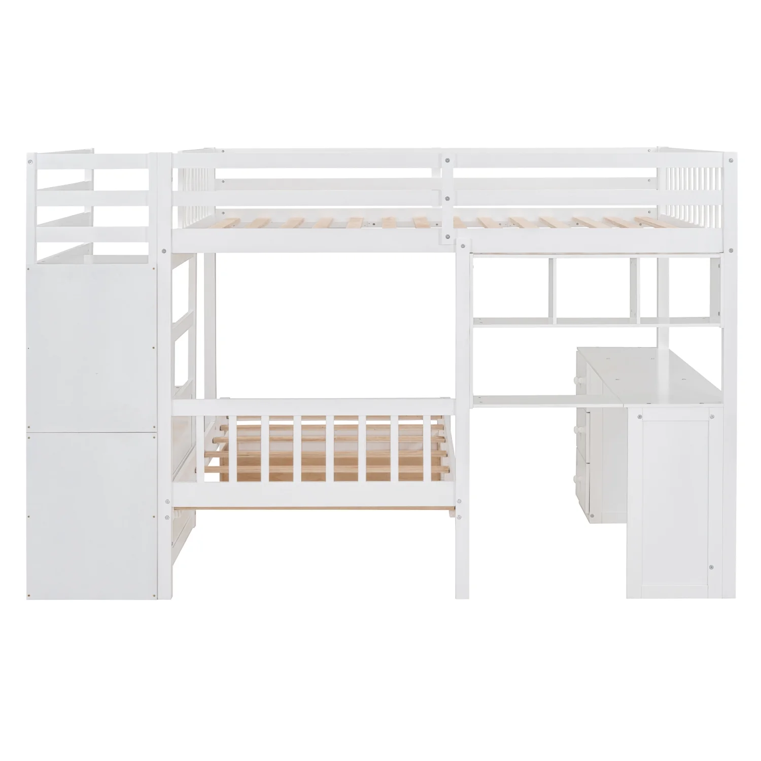 Harper & Bright Designs Full Over Twin Bunk Bed with Desk, Drawers and Shelves, L-Shaped Bunkbeds with Storage Staircase for Adults Bedroom, White