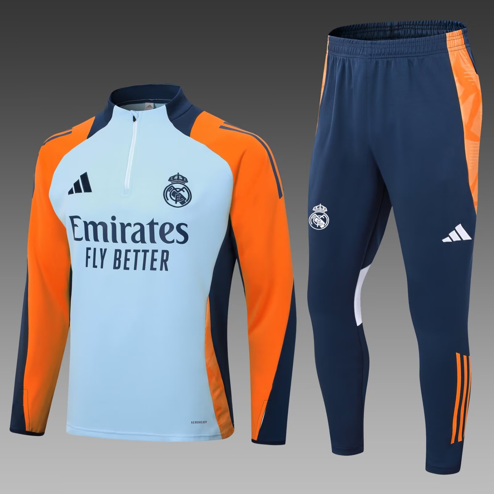 2024/2025 Real Madrid Half-Pull Training Suit Light Blue Football Shirt 1:1 Thai Quality