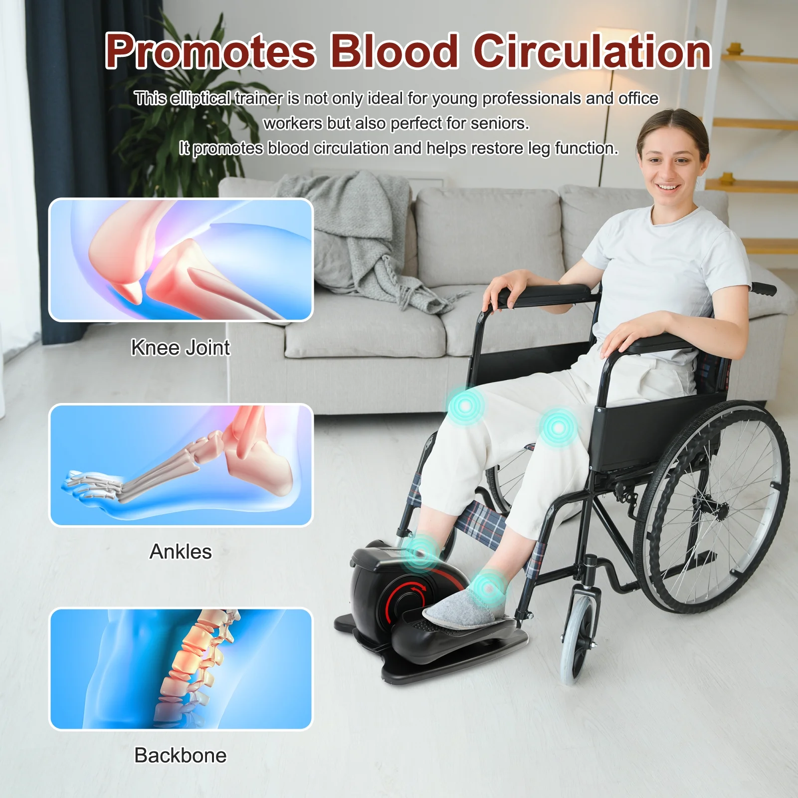 Baokaler Under Desk Elliptical Exercise Machine, Electric Elipsefit Leg Exerciser while Sitting for Seniors,12 Adjustable Speeds with Remote Control