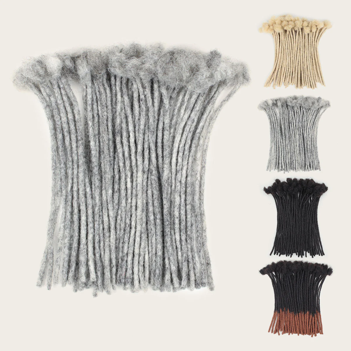 Salt and Pepper Loc Extensions Human Hair, 0.6 cm Width Human Hair Dreadlock Extensions 6-18 Inch